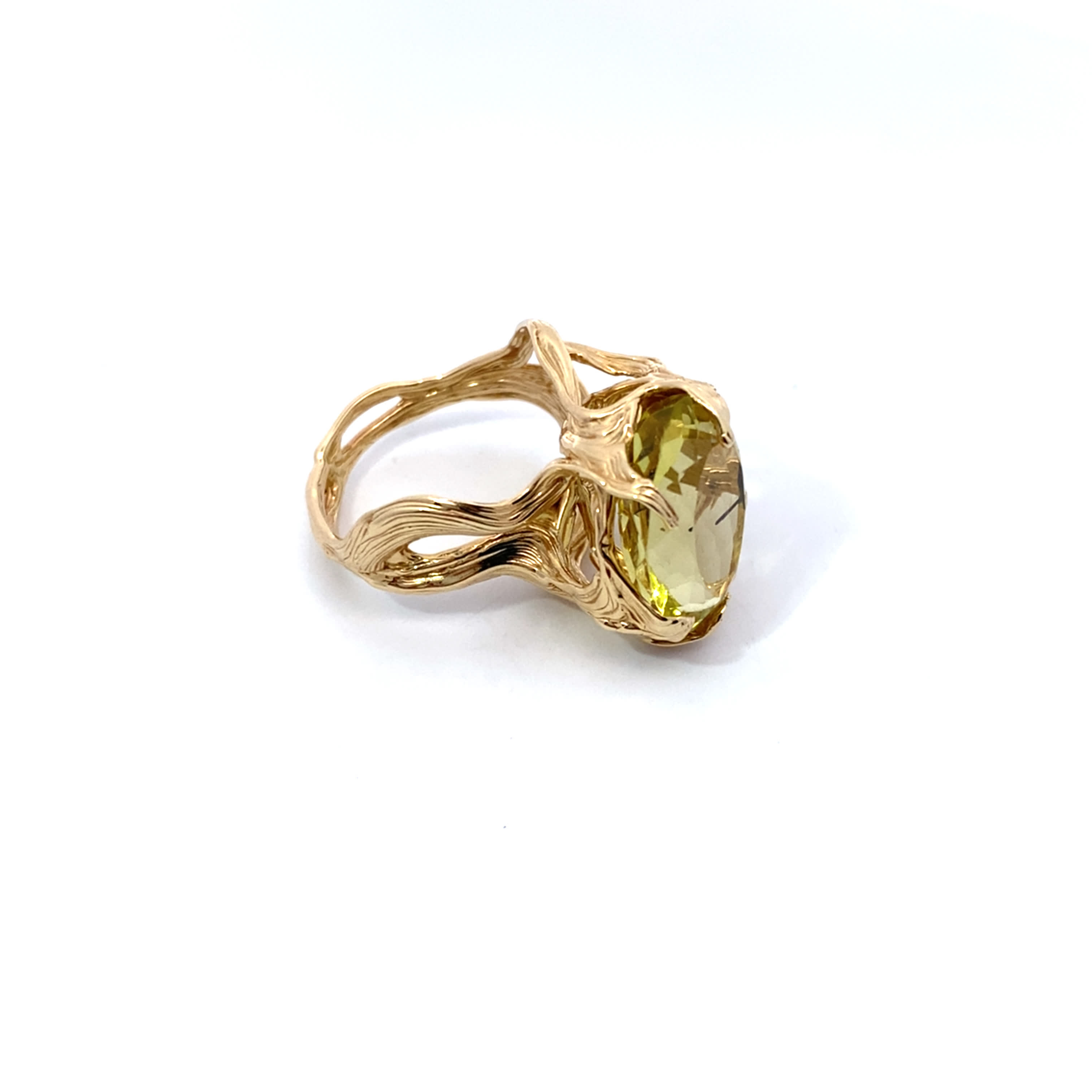 Pierścionek koktajlowy z żółtego złota z owalnym cytrynem