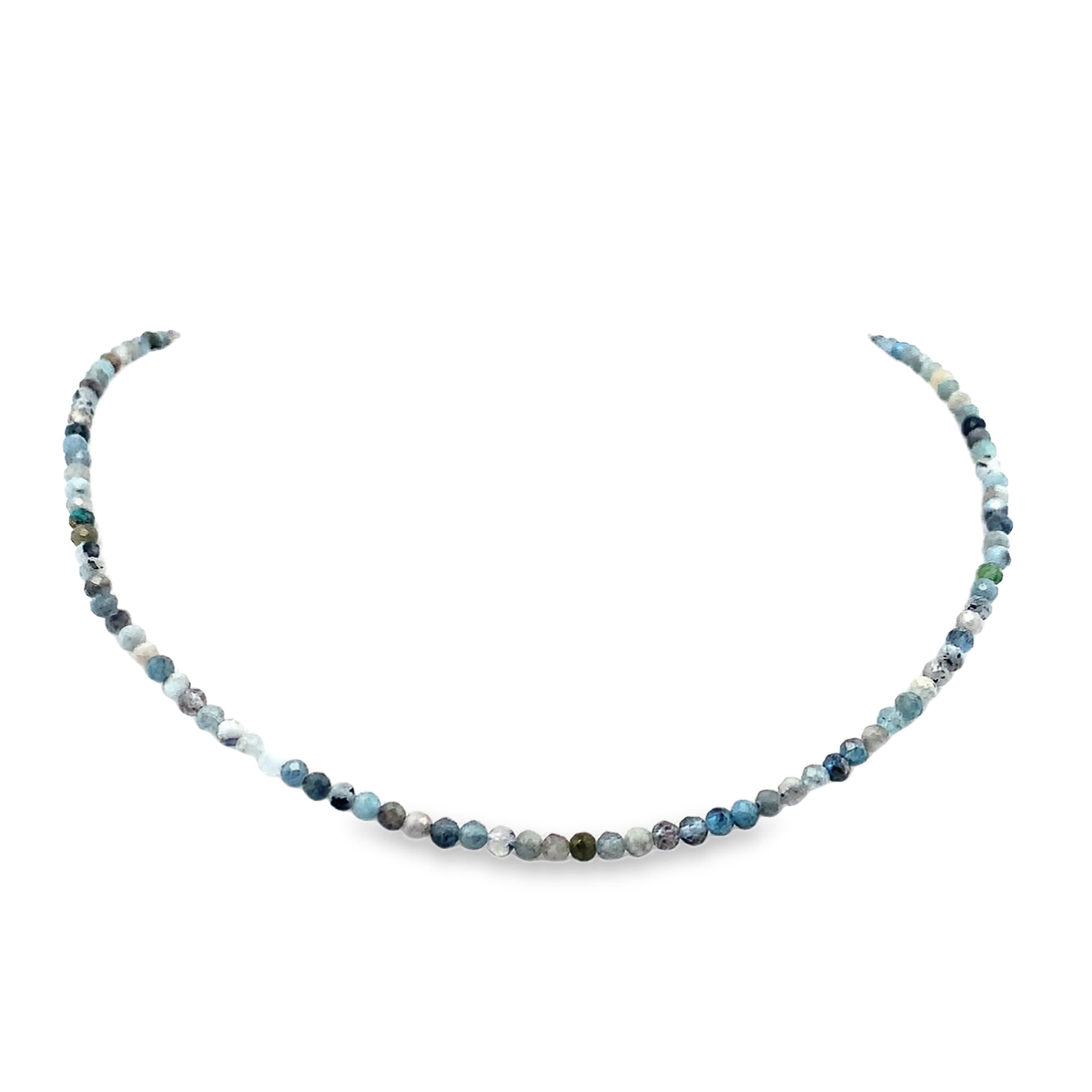 Naszyjnik z koralików z niebieskiego agatu w żółtej stali