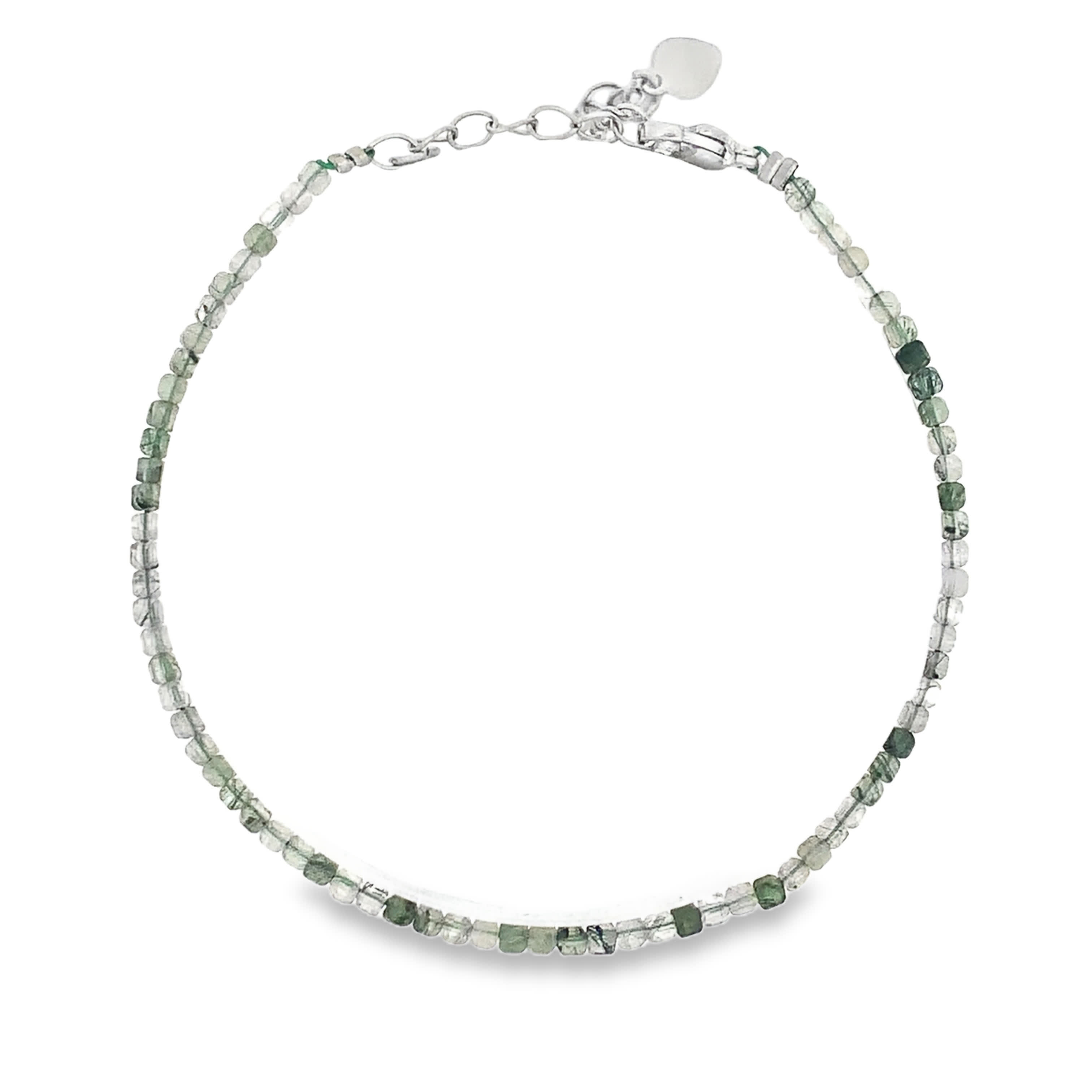 Bransoletka z koralików ze srebrzonej stali  z okrągłym zielonym kwarcem