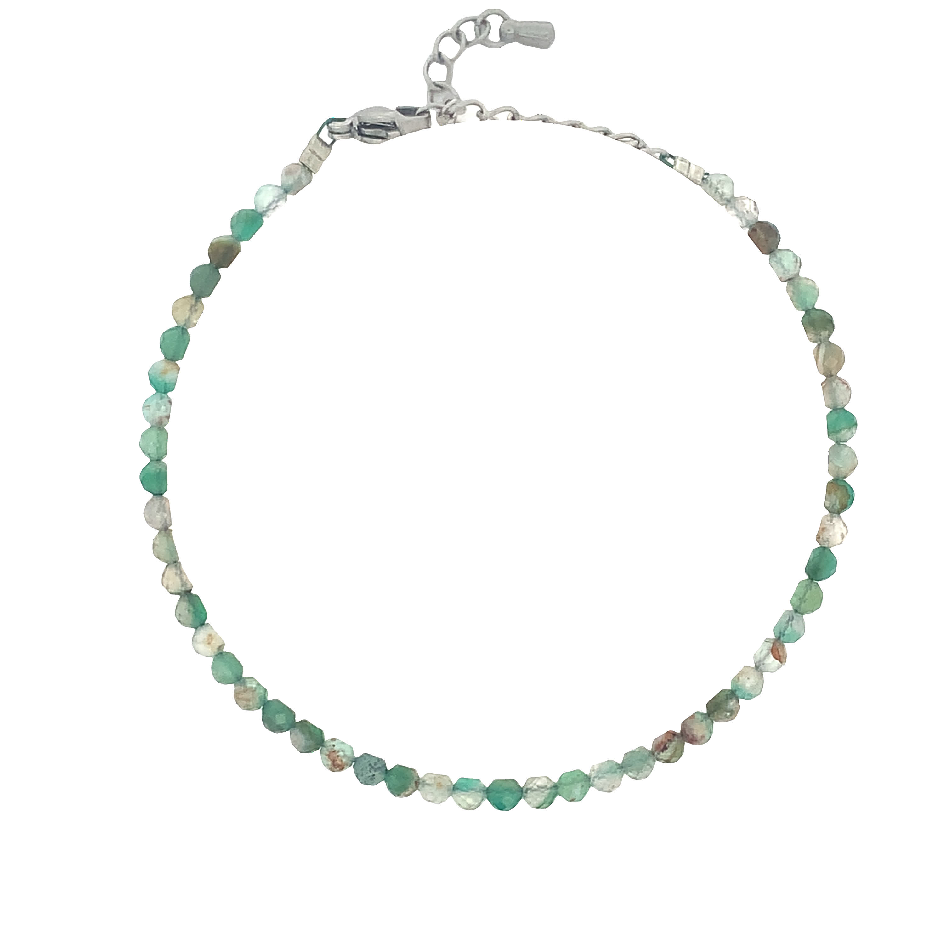 Bransoletka ze srebrzonej stali  z okrągłymi koralikami kaboszonowymi w kolorze turkusu