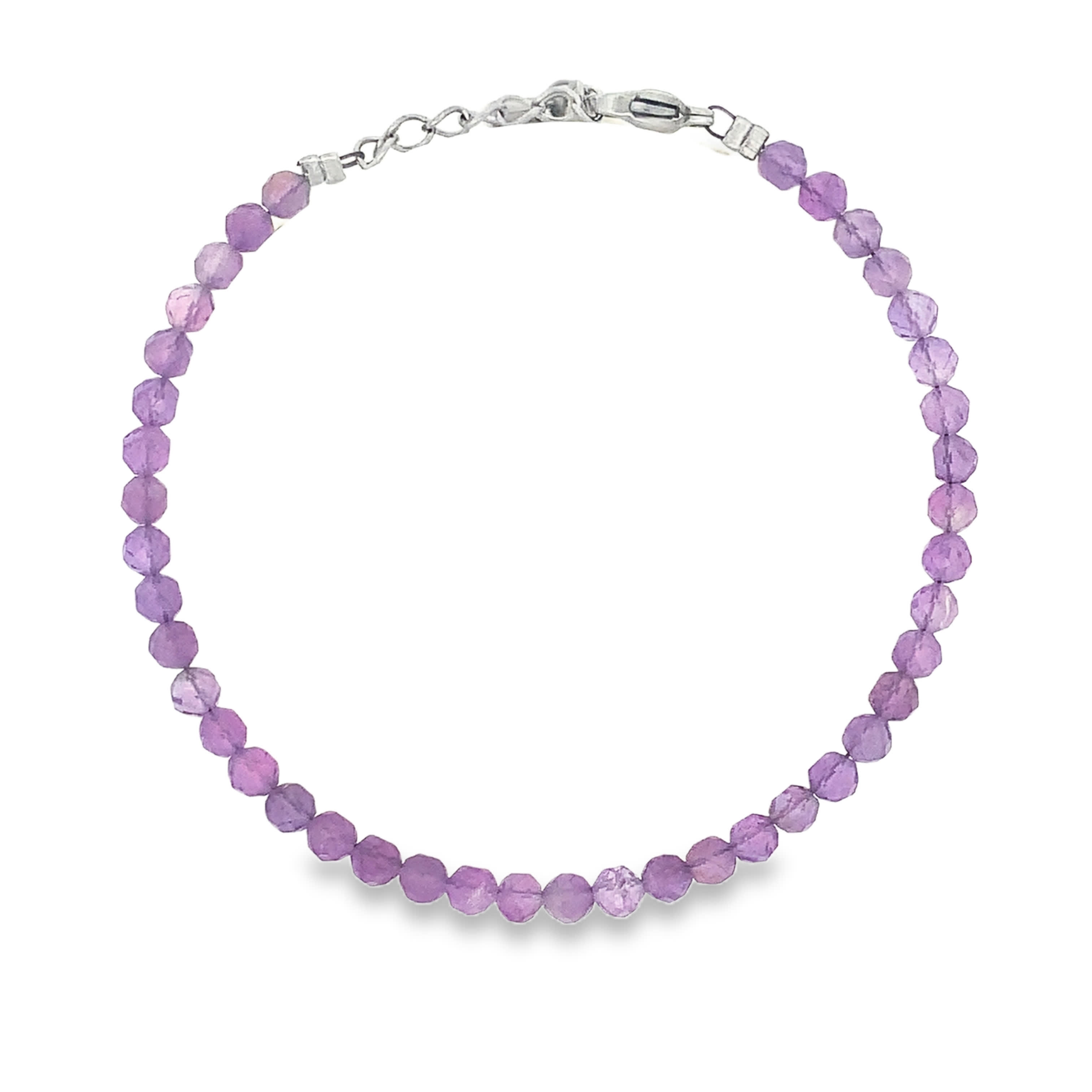 Bransoletka z koralików ze srebrzonej stali  z fioletowymi kaboszonami ametystu