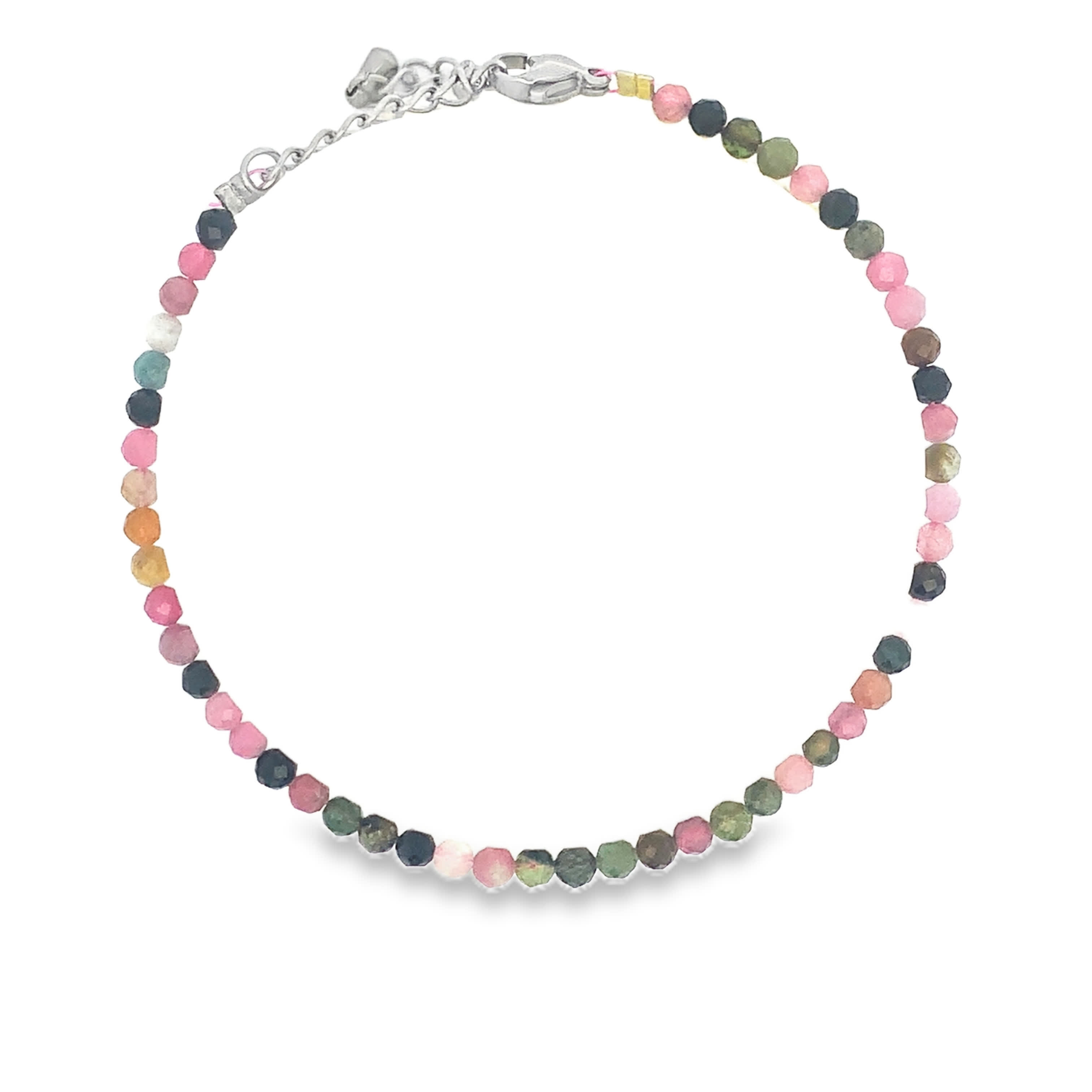 Bransoletka z koralików srebrzonych z wielokolorowym turmalinem