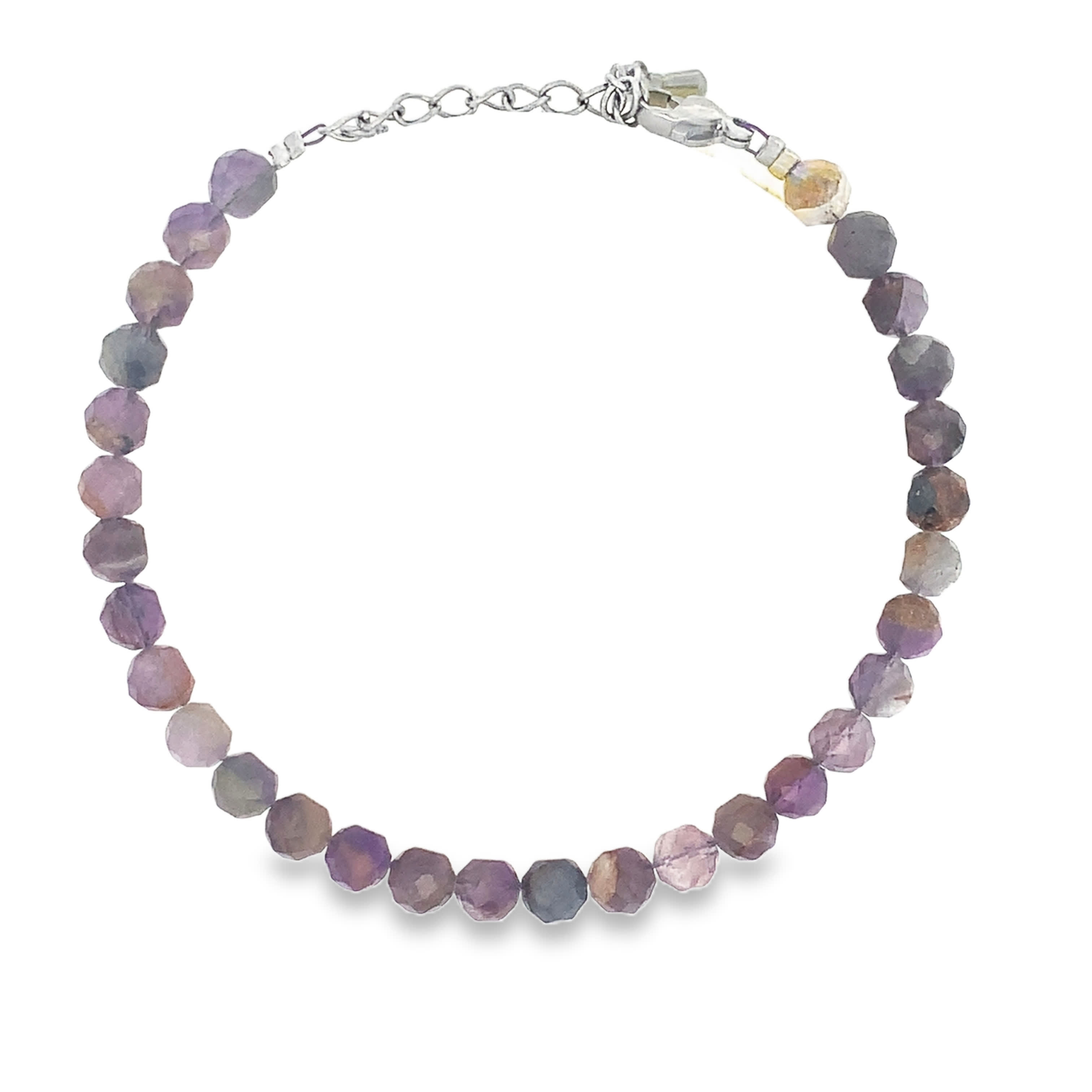 Srebrzona bransoletka z koralikami i kaboszonami z ametystu