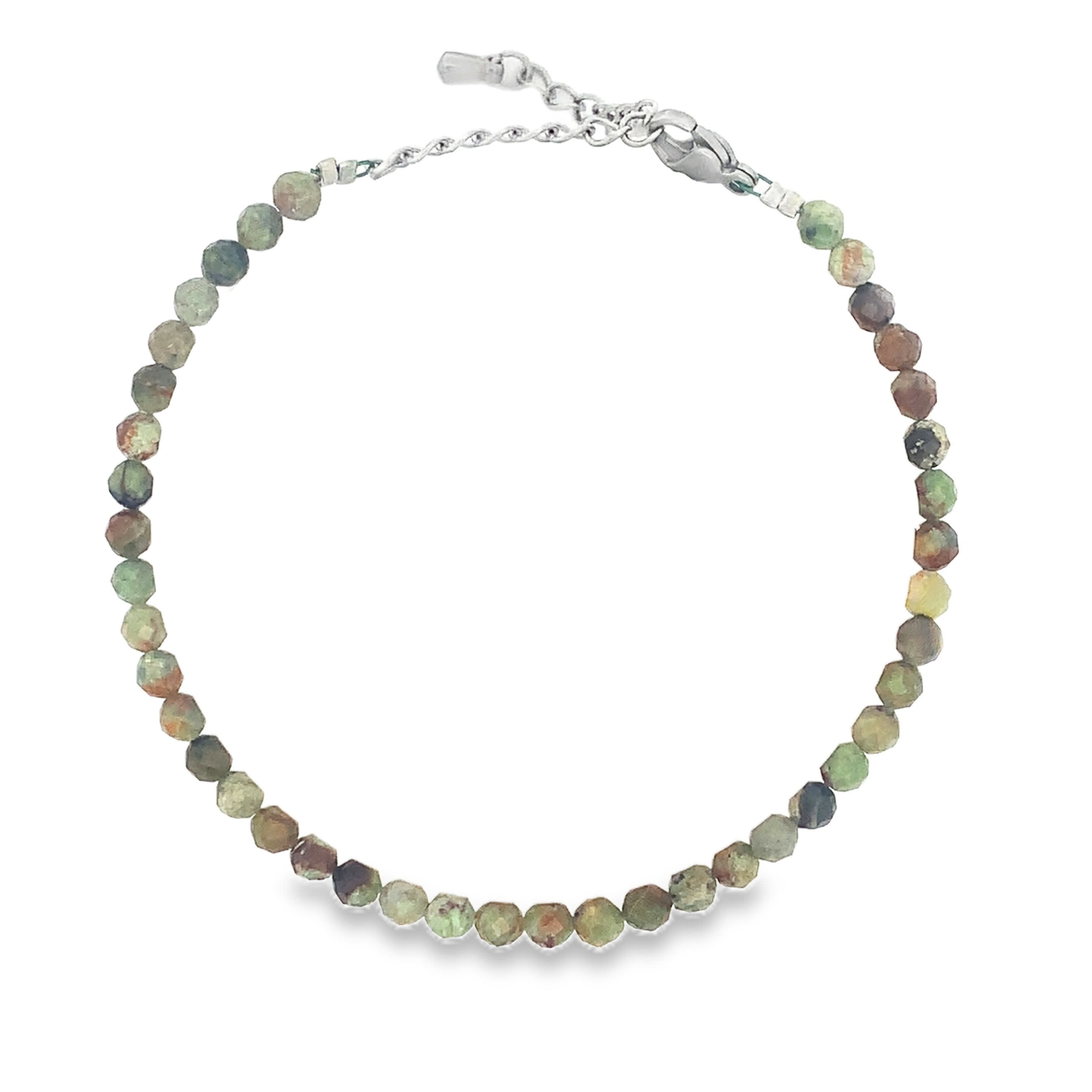 Bransoletka z koralików ze srebrzonej stali  z zielonymi turmalinami