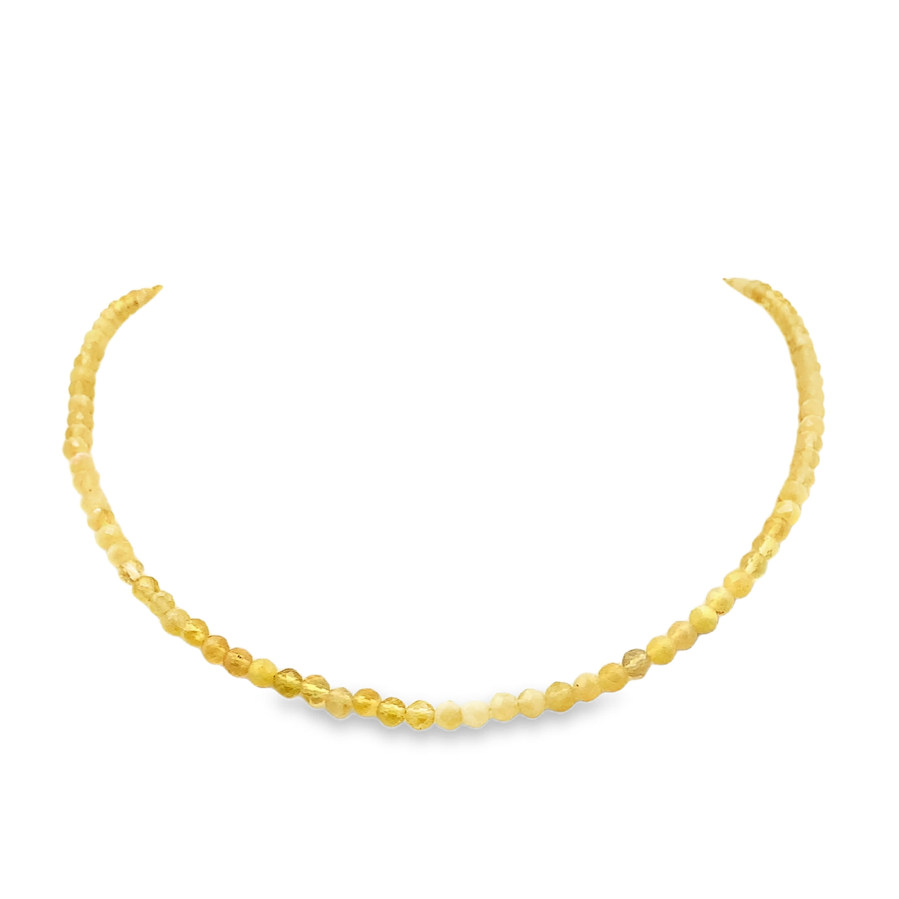 Naszyjnik z koralików cytrynowych z okrągłymi żółtymi kamieniami  w szlifie kaboszonowym