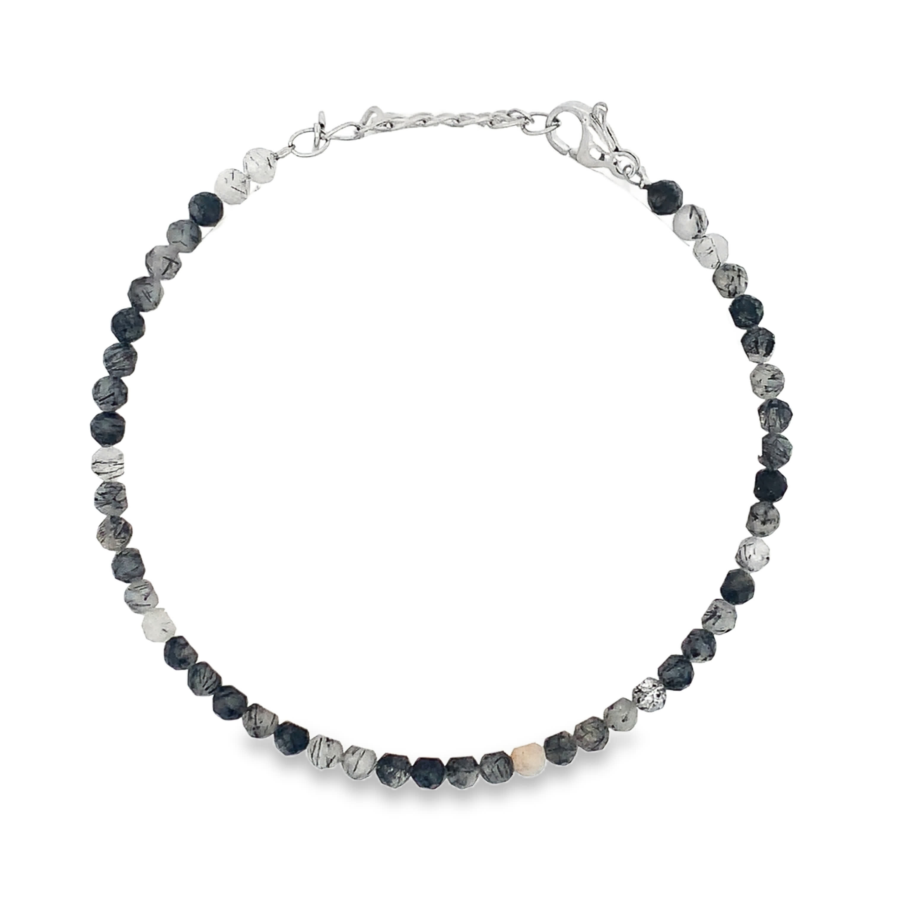 Ręcznie wykonana srebrzona bransoletka z koralikami i agatem