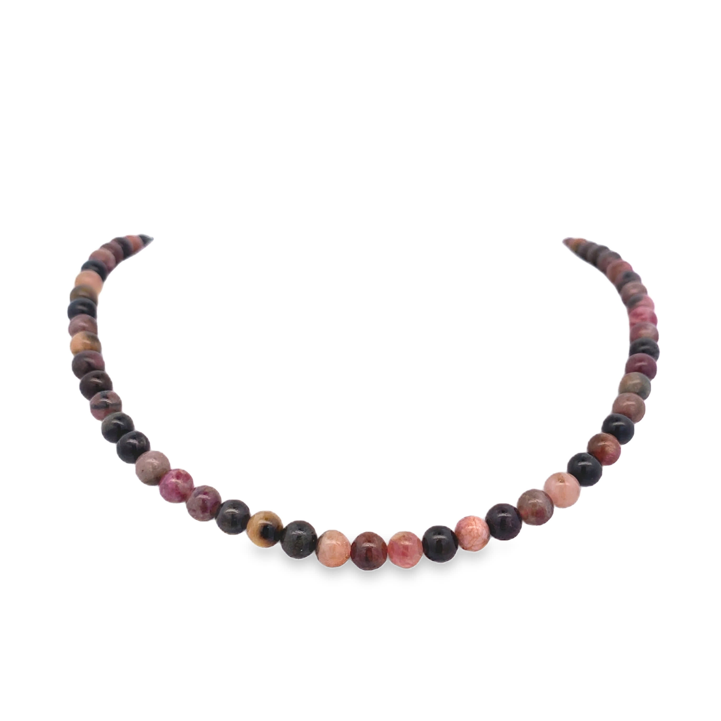 Naszyjnik koralikowy z czerwonofioletowym turmalinem