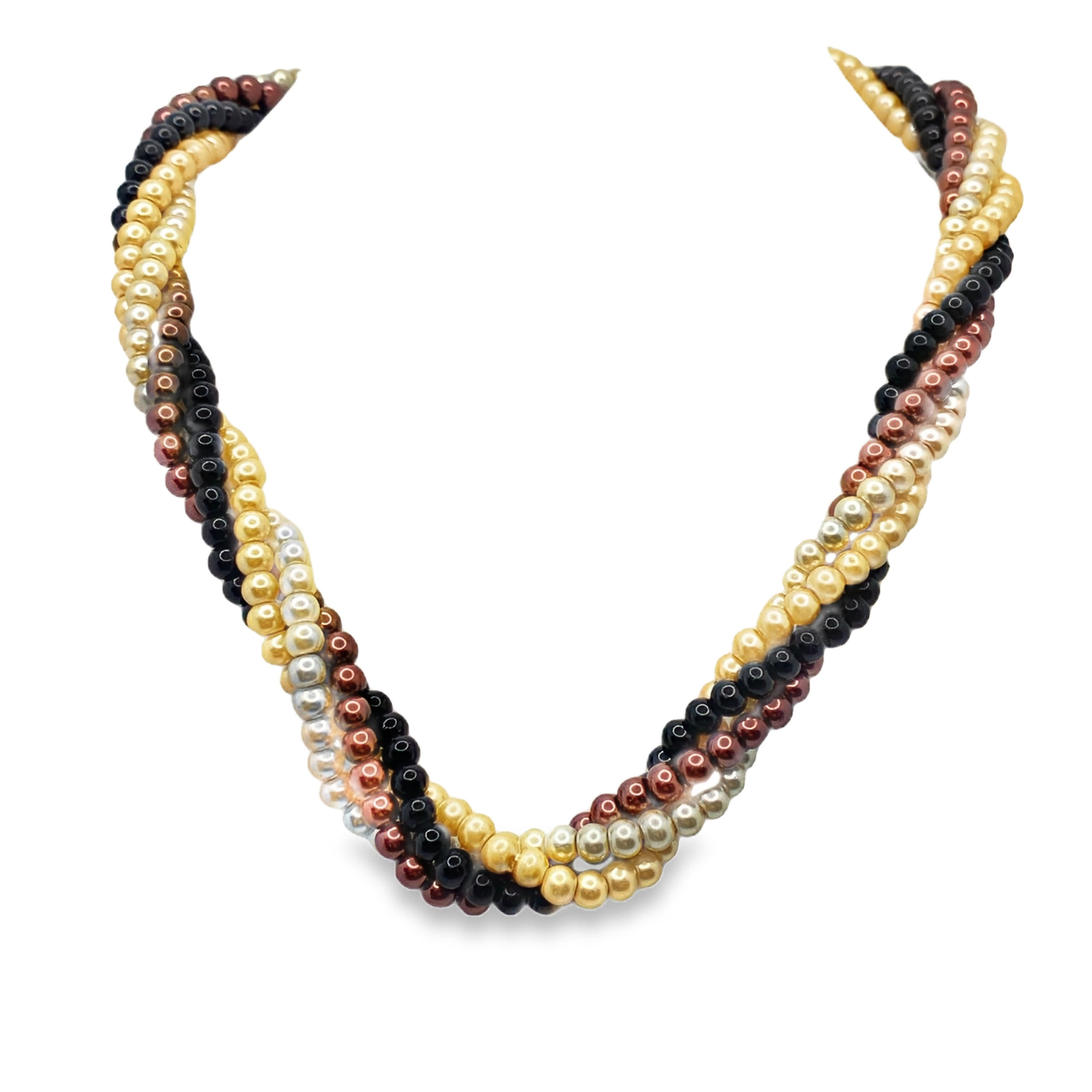 Naszyjnik z perłami w trzech kolorach i skręconymi koralikami