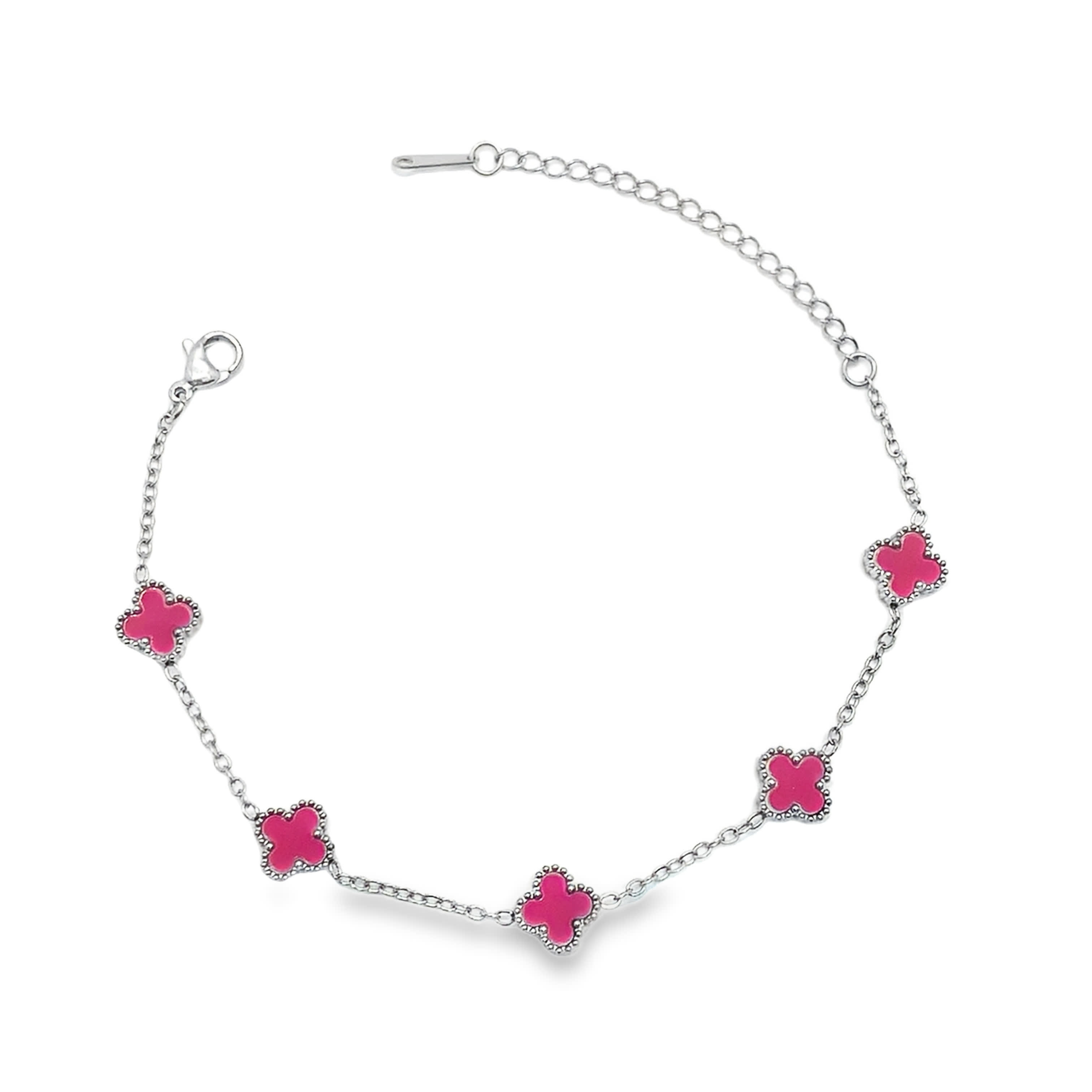 Bransoletka z białego złota z okrągłymi akcentami rubinowymi