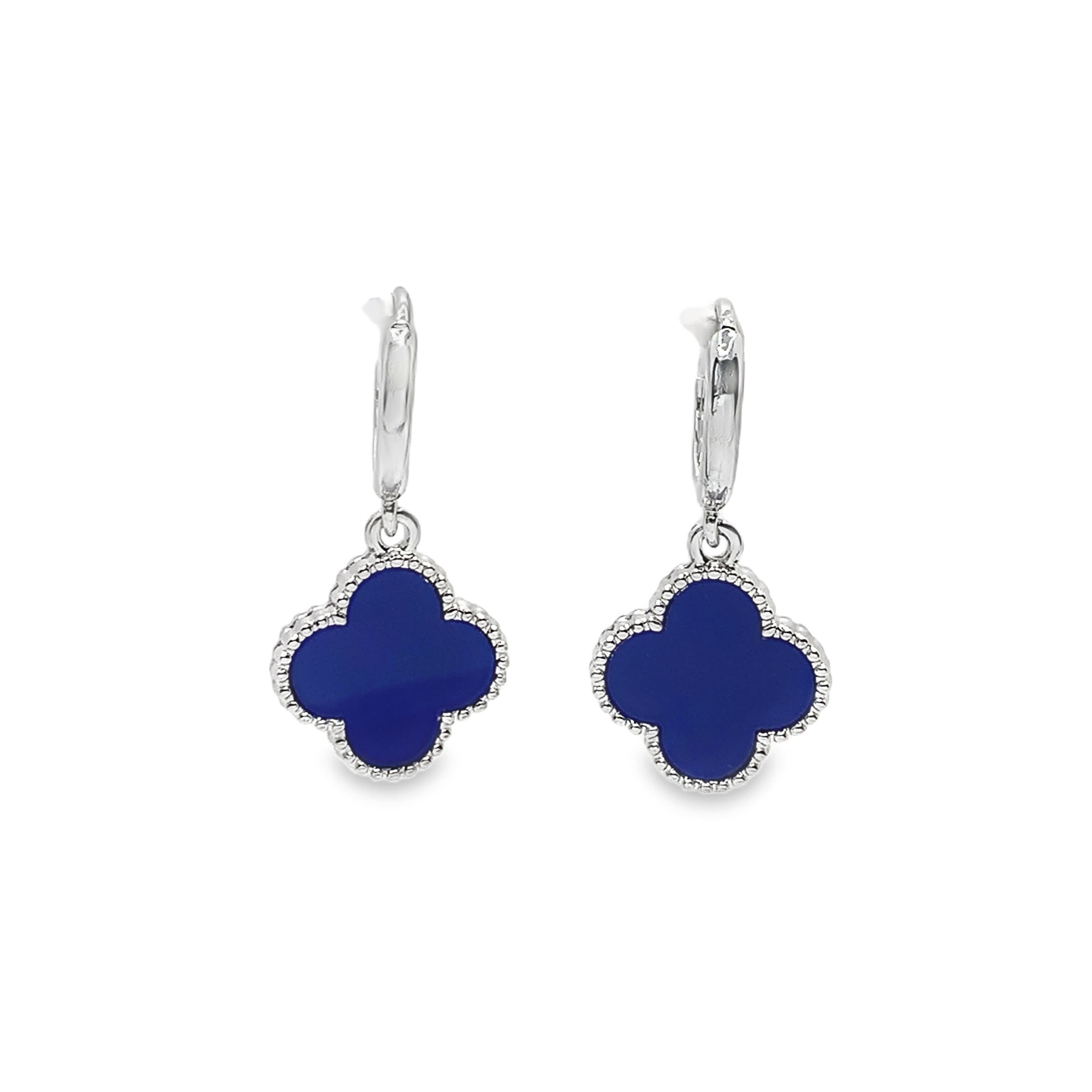 Elegant Clover Dangle Earrings in White Gold Plated Silver