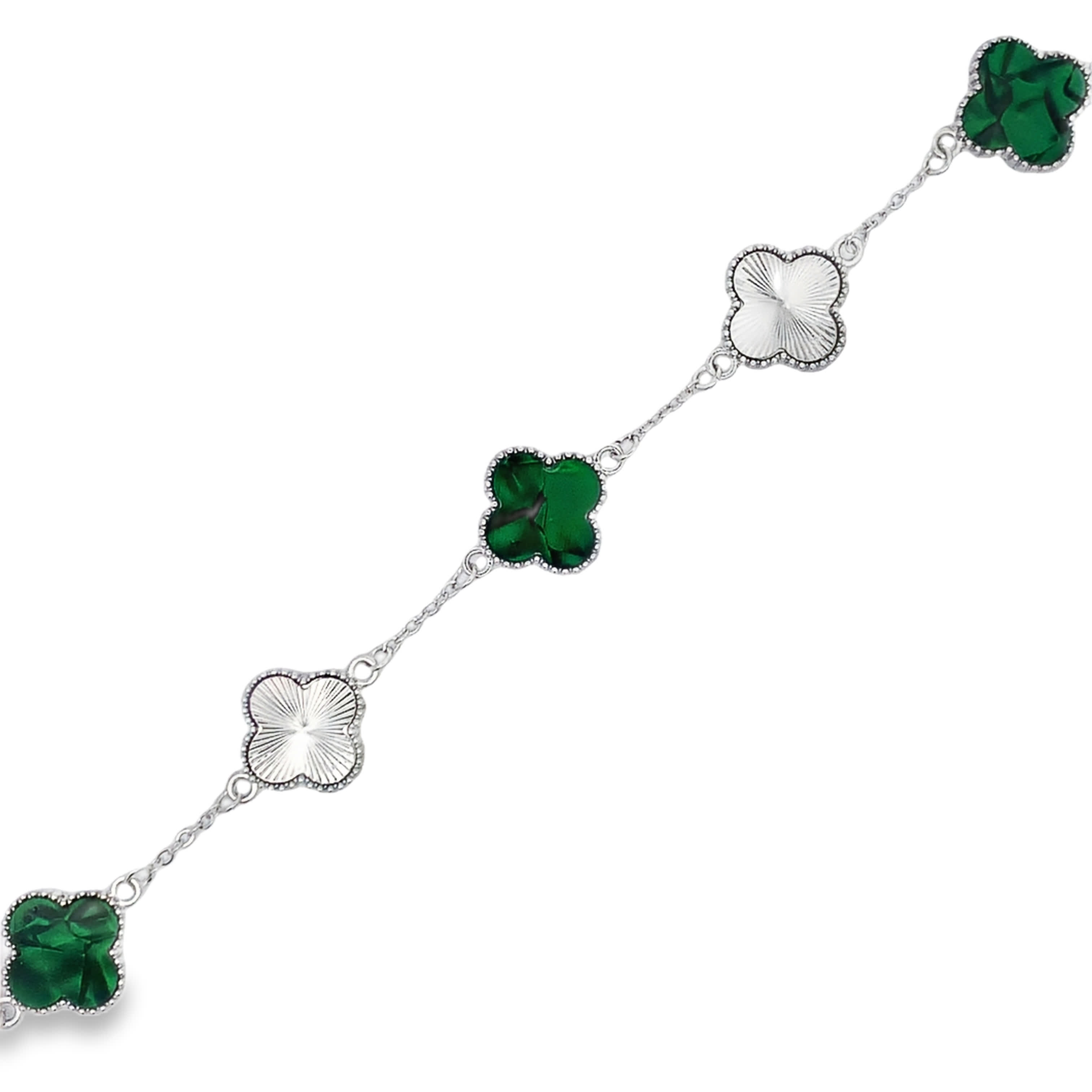 Sterling Silver Chain Bracelet with Malachite Gemstones