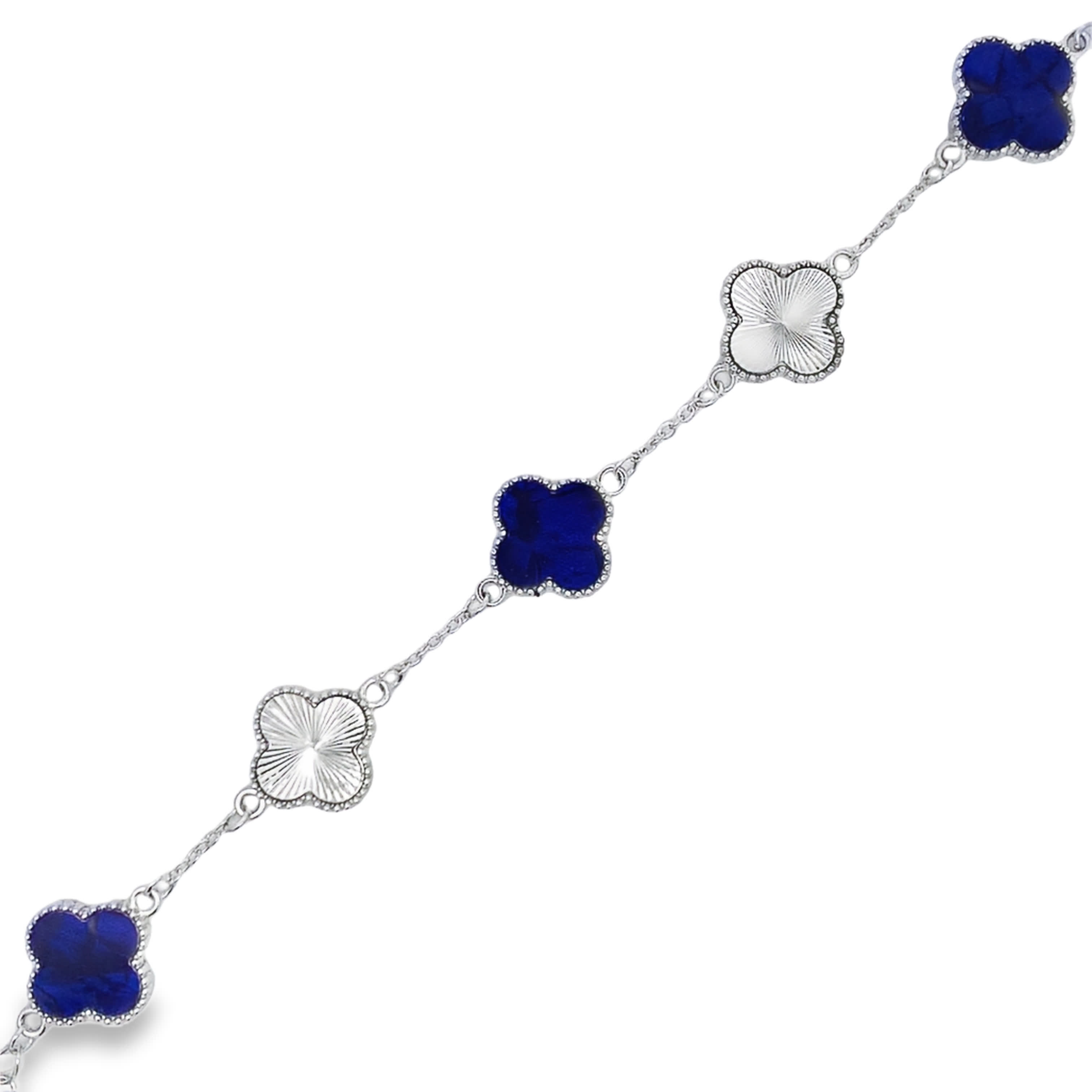 Sterling Silver Lapis Lazuli Clover Chain Bracelet