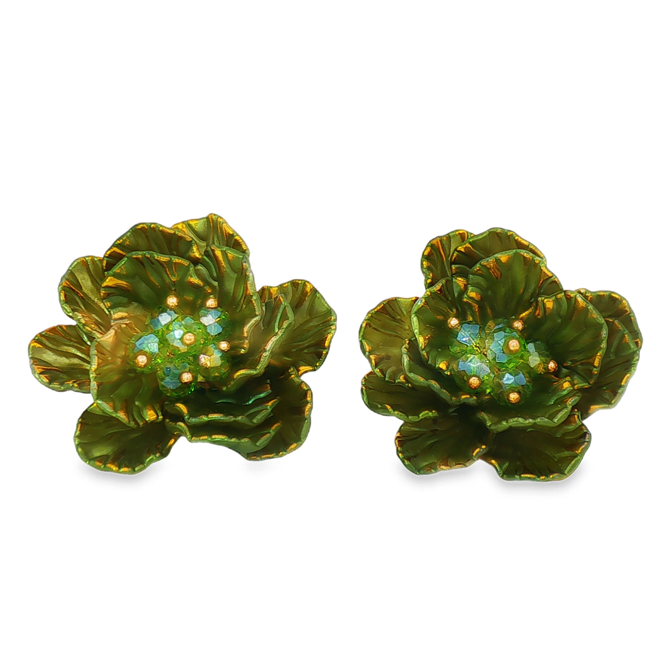 Kolczyki z zielonym kryształem, szlif kaboszonowy