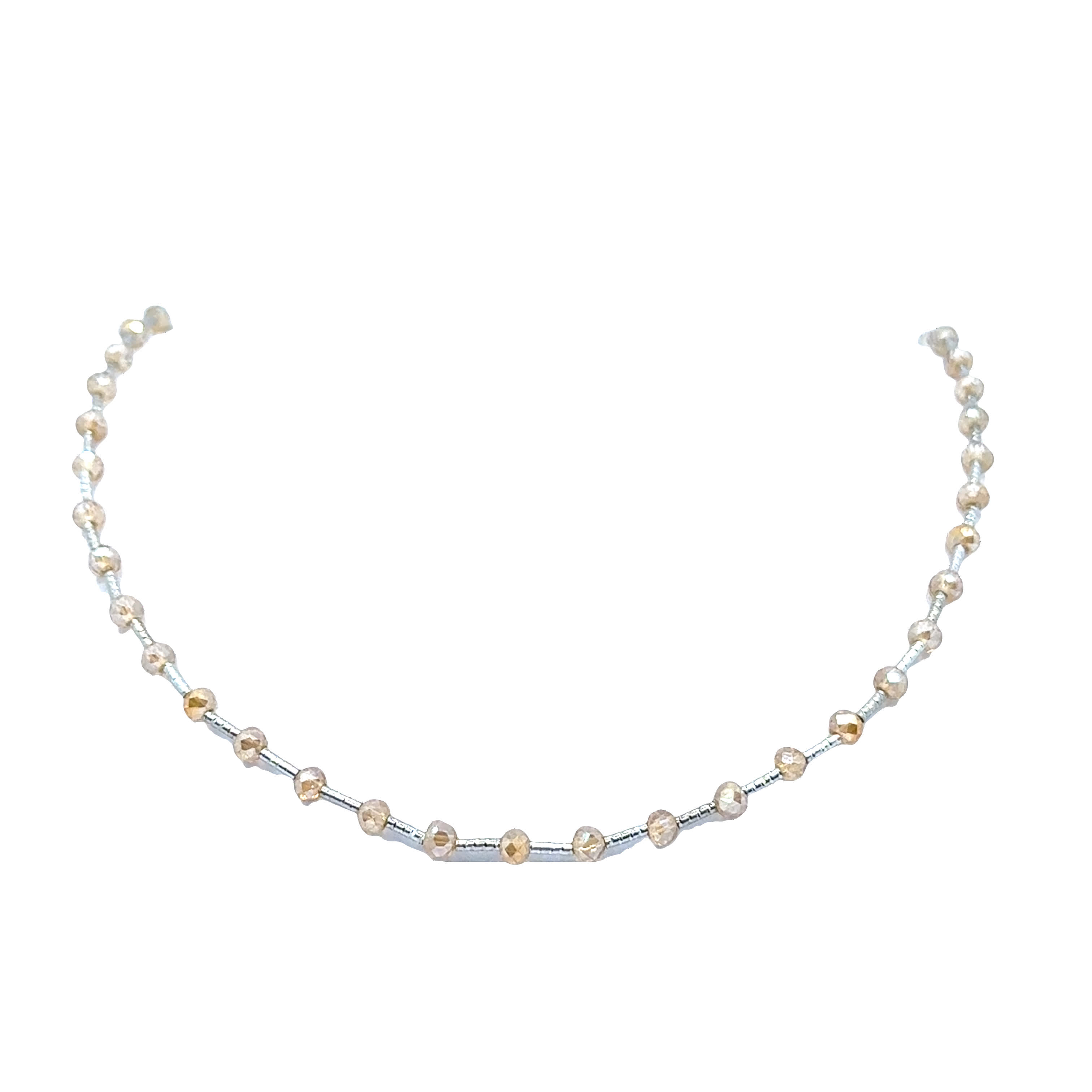 Srebrzony naszyjnik z koralikami i kryształowymi koralikami o szlifie kaboszonowym