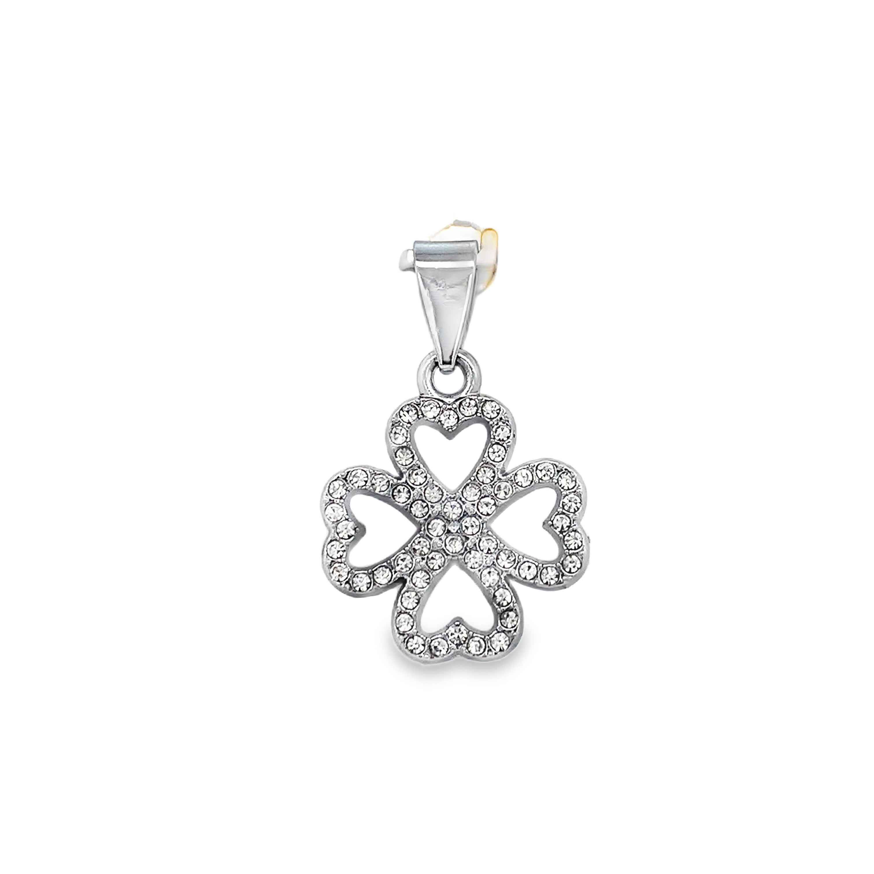 Wisiorek z kamieniami w kształcie koniczyny ze srebrzonej stali platerowanego białym kamieniem