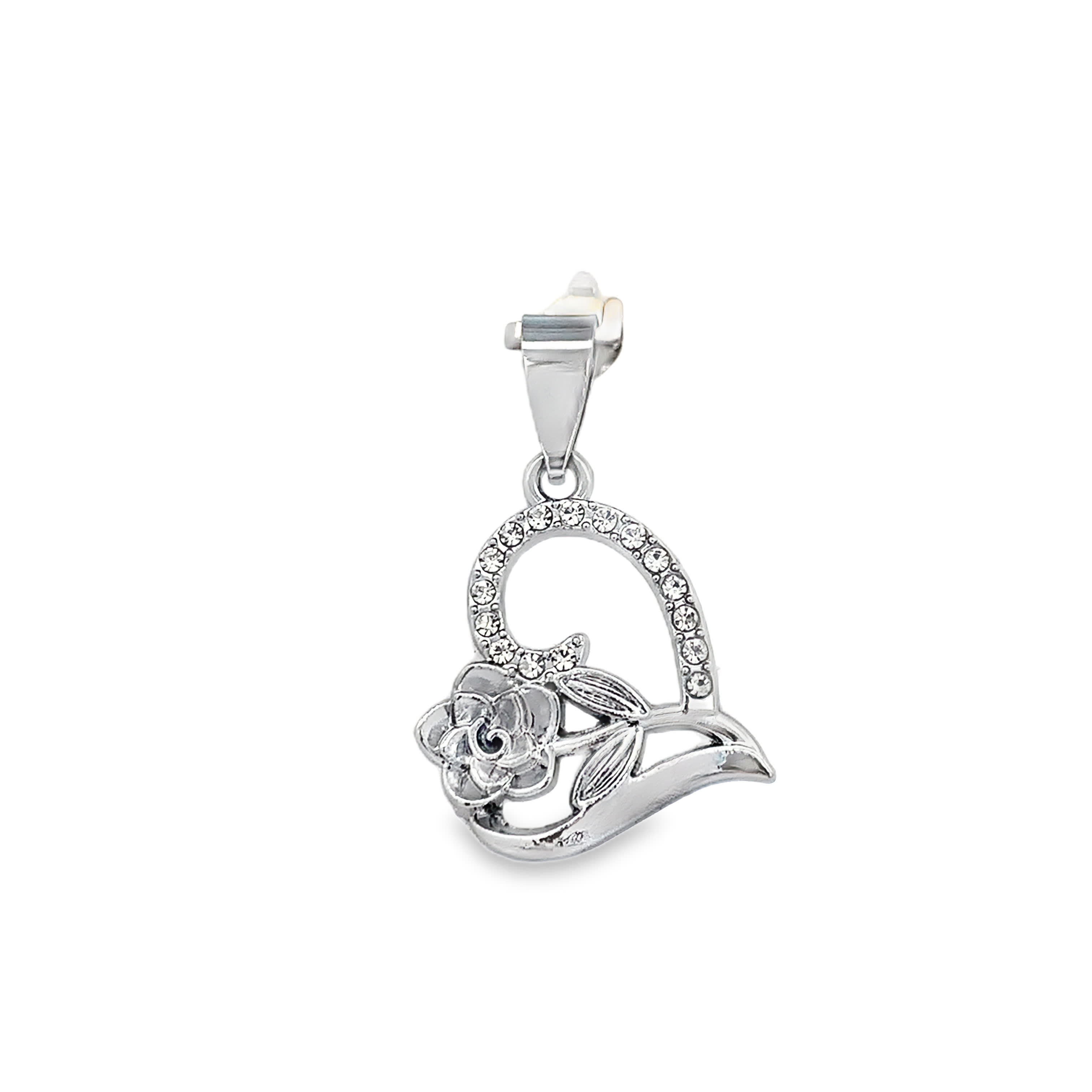 Wisiorek w kształcie serca z białej stali z okrągłymi kamieniami w