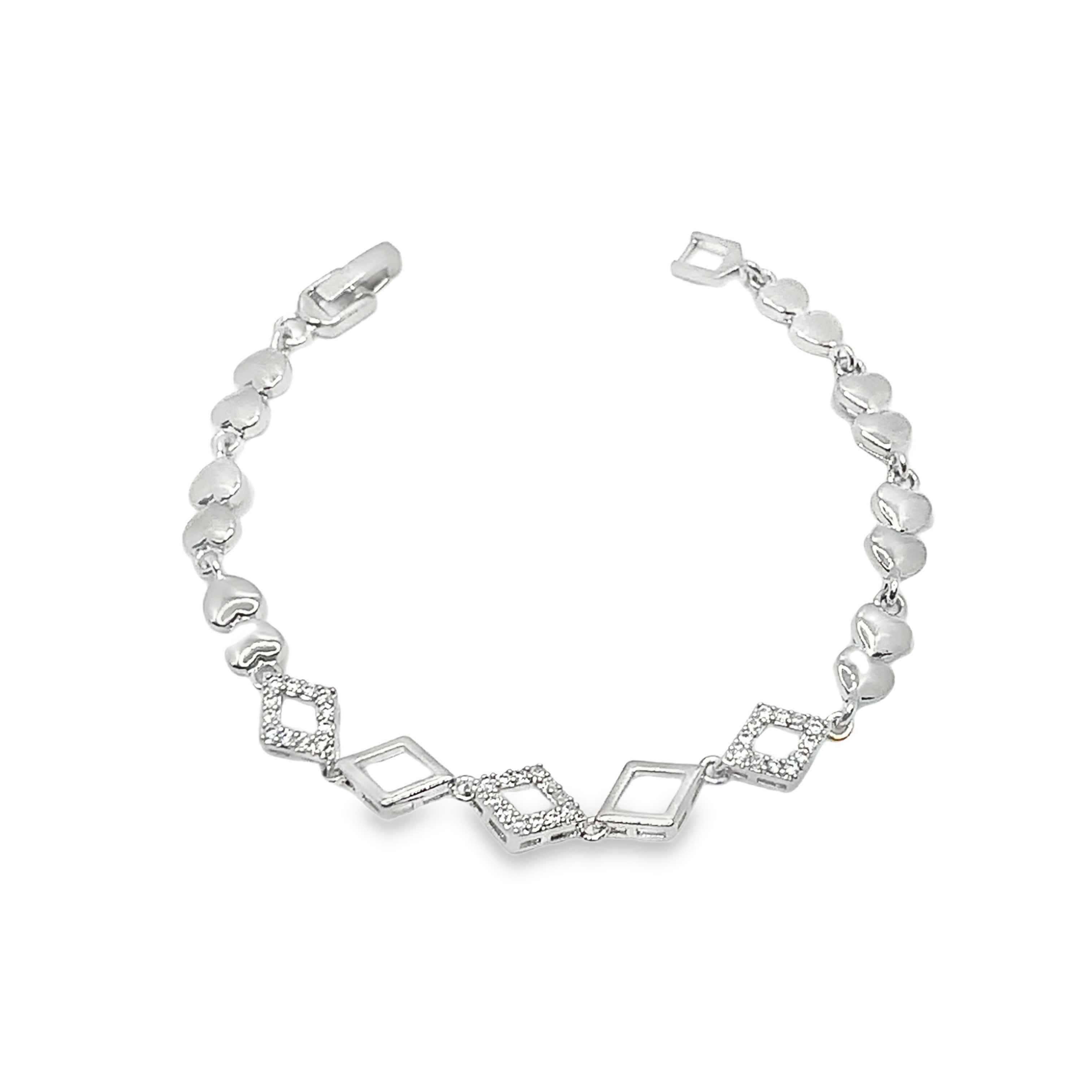 Bransoletka z ogniwami w kształcie serca ze srebra próby 925 z diamentami