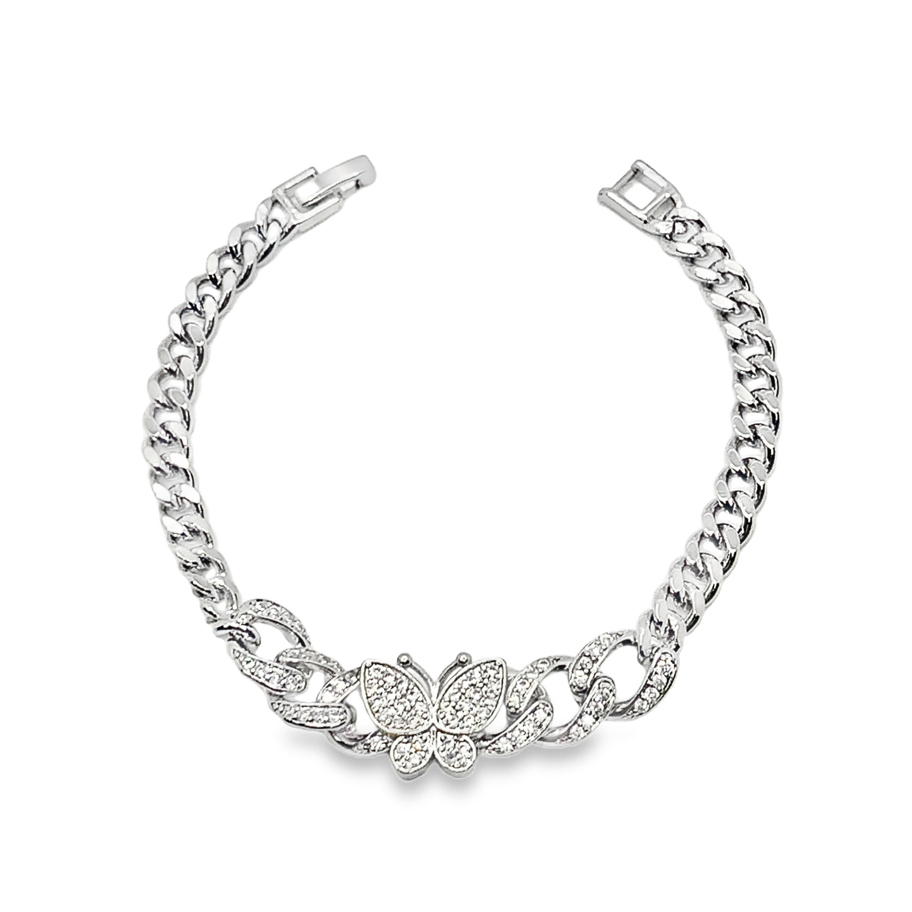 Bransoletka z łańcuszkiem zdobionym diamentami w srebrze platerowanym białym złotem