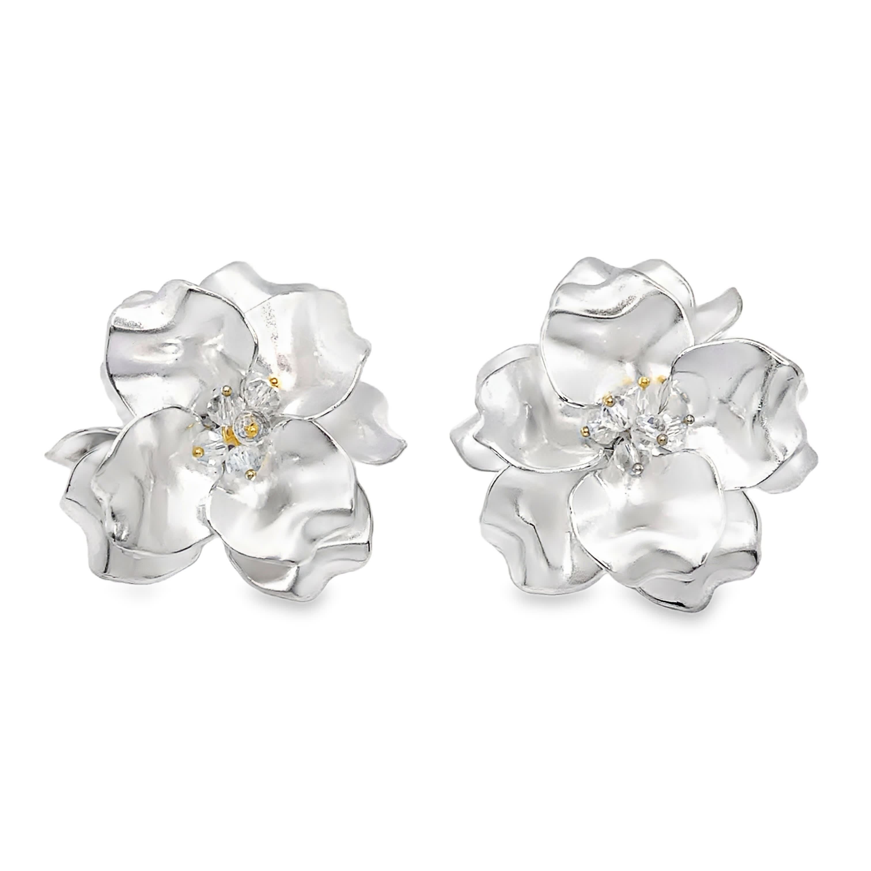 Srebrzone kolczyki w kształcie kwiatów z kryształowymi akcentami