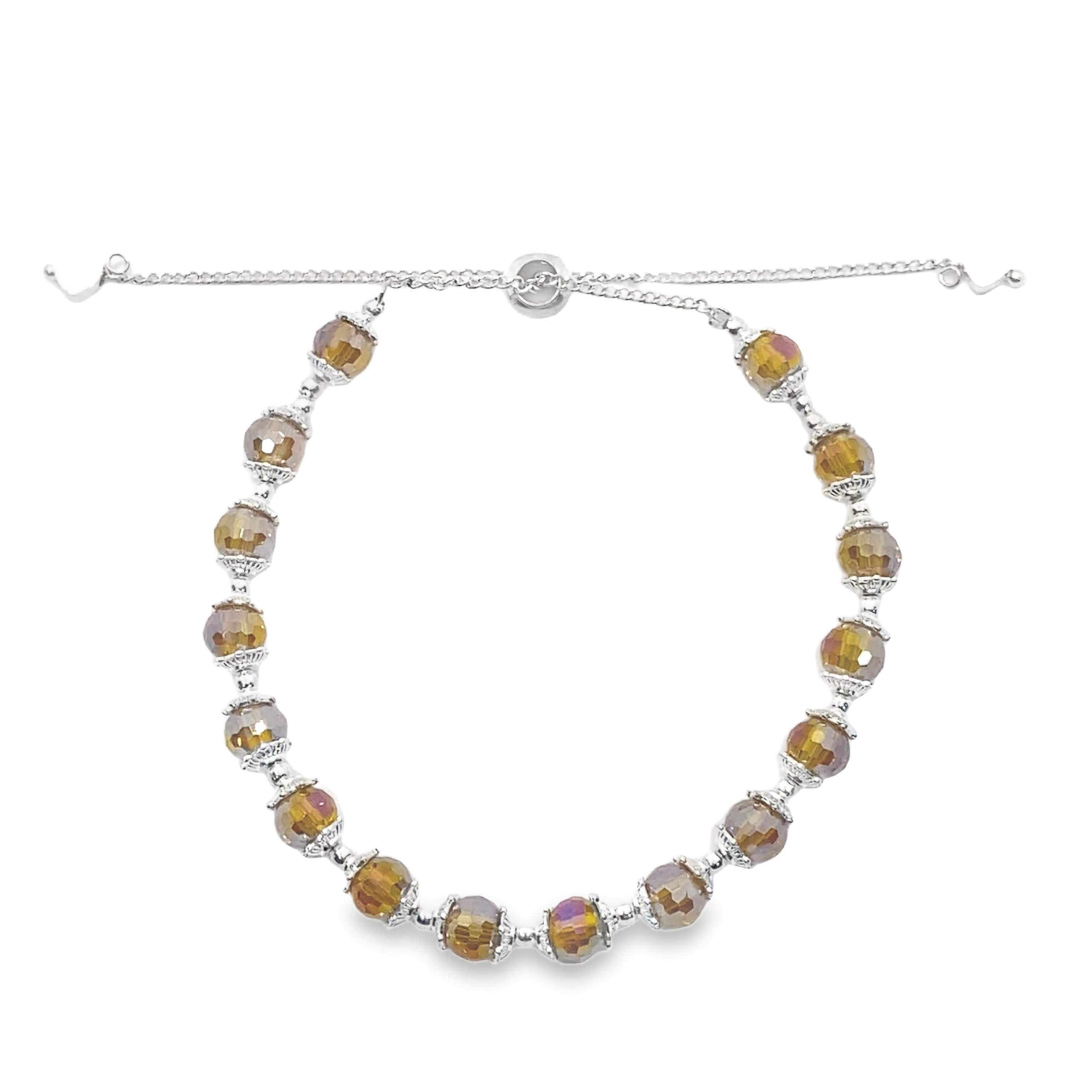 Bransoletka z koralików ze srebra próby 925 z żółtopomarańczowymi kryształkami