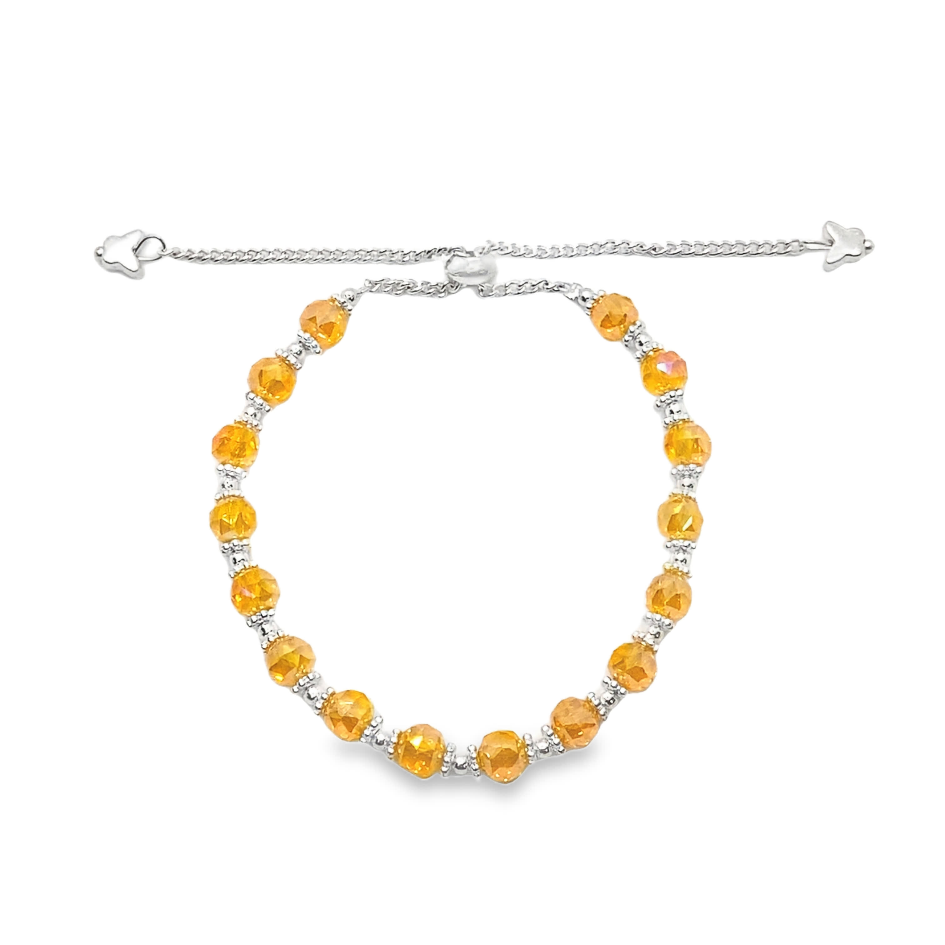 Srebrna bransoletka z koralikami i żółto-pomarańczowymi kryształowymi kulkami