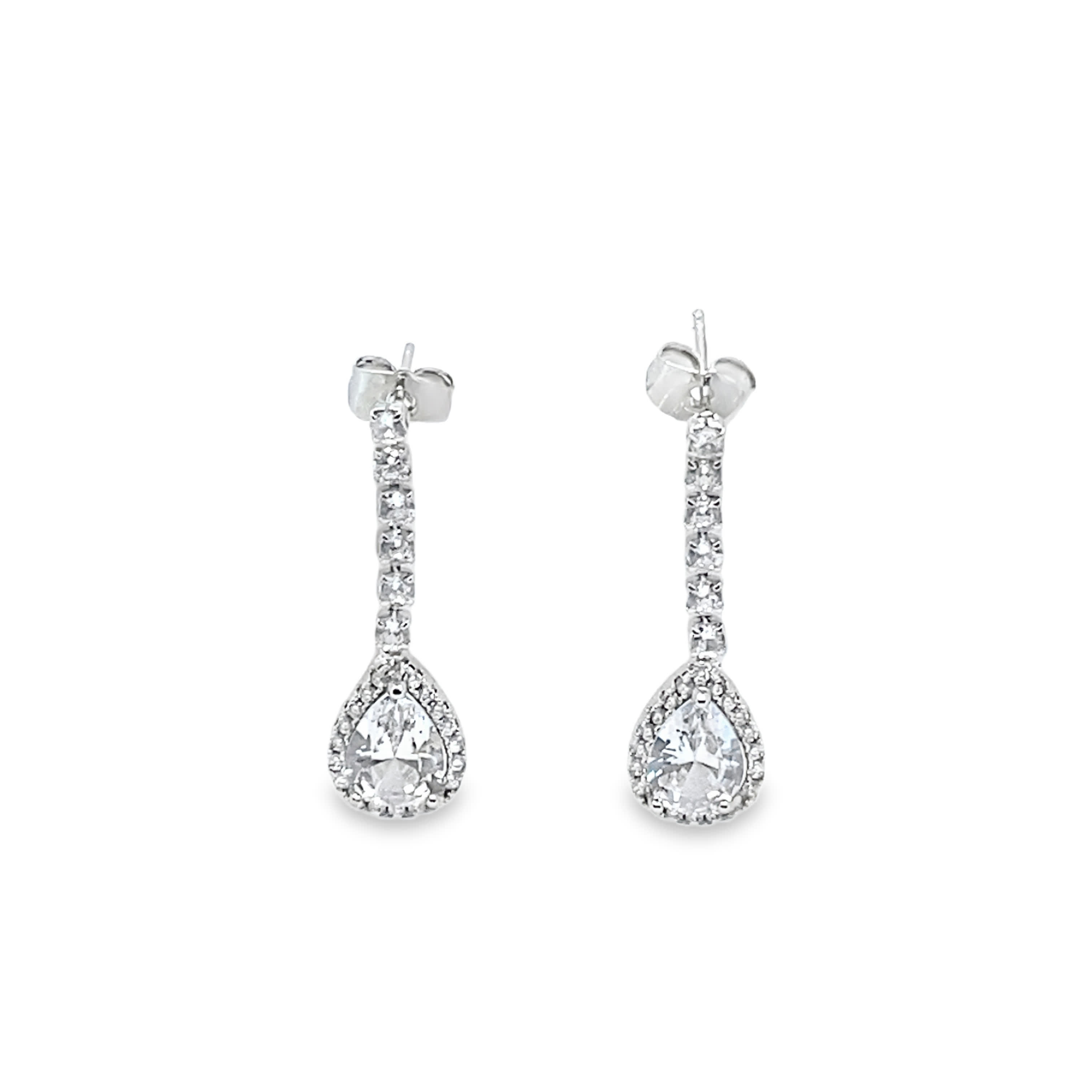 Eleganckie srebrne wiszące kolczyki z diamentami w szlifie gruszkowym