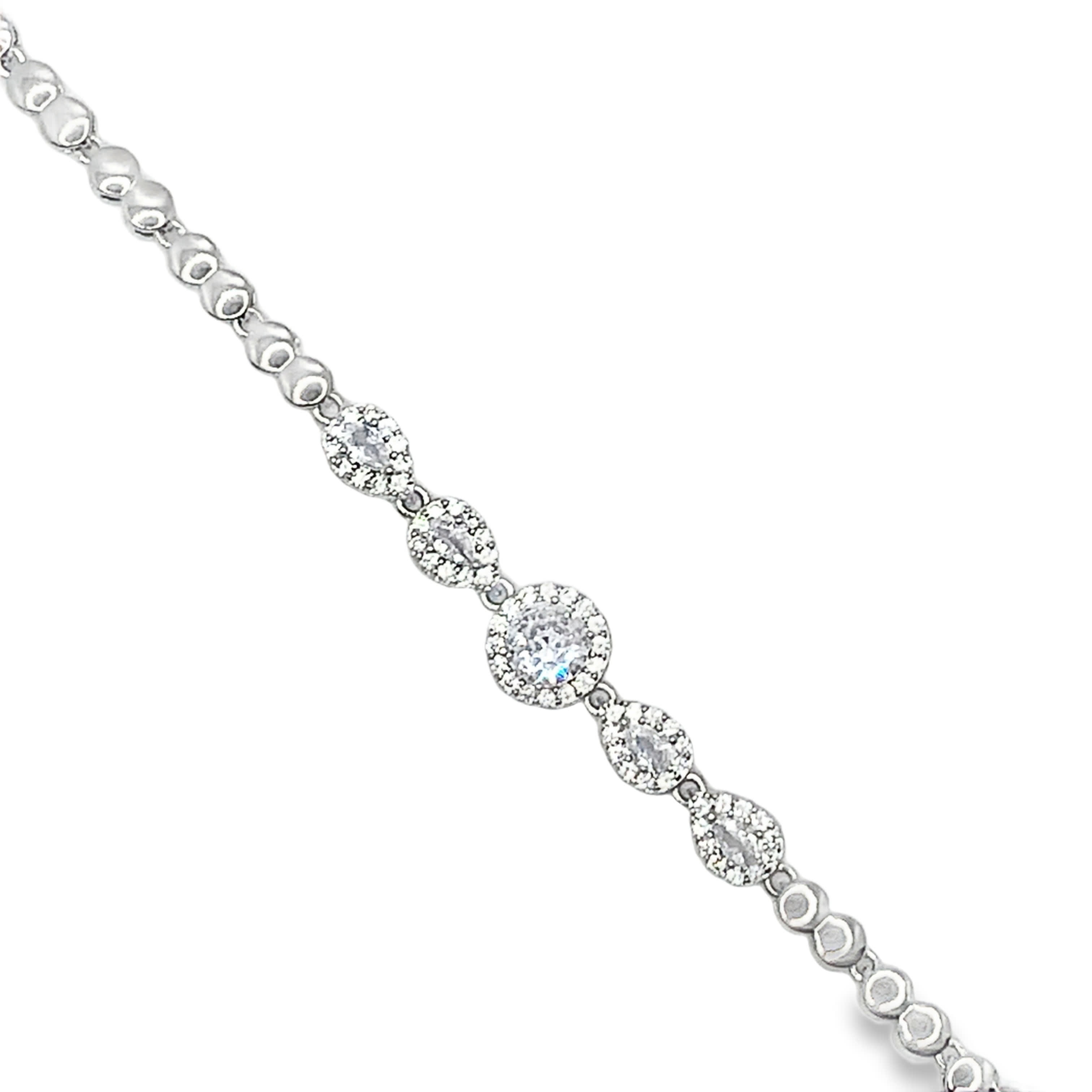 Bransoletka tenisowa ze srebra platerowanego białym złotem z okrągłymi diamentami