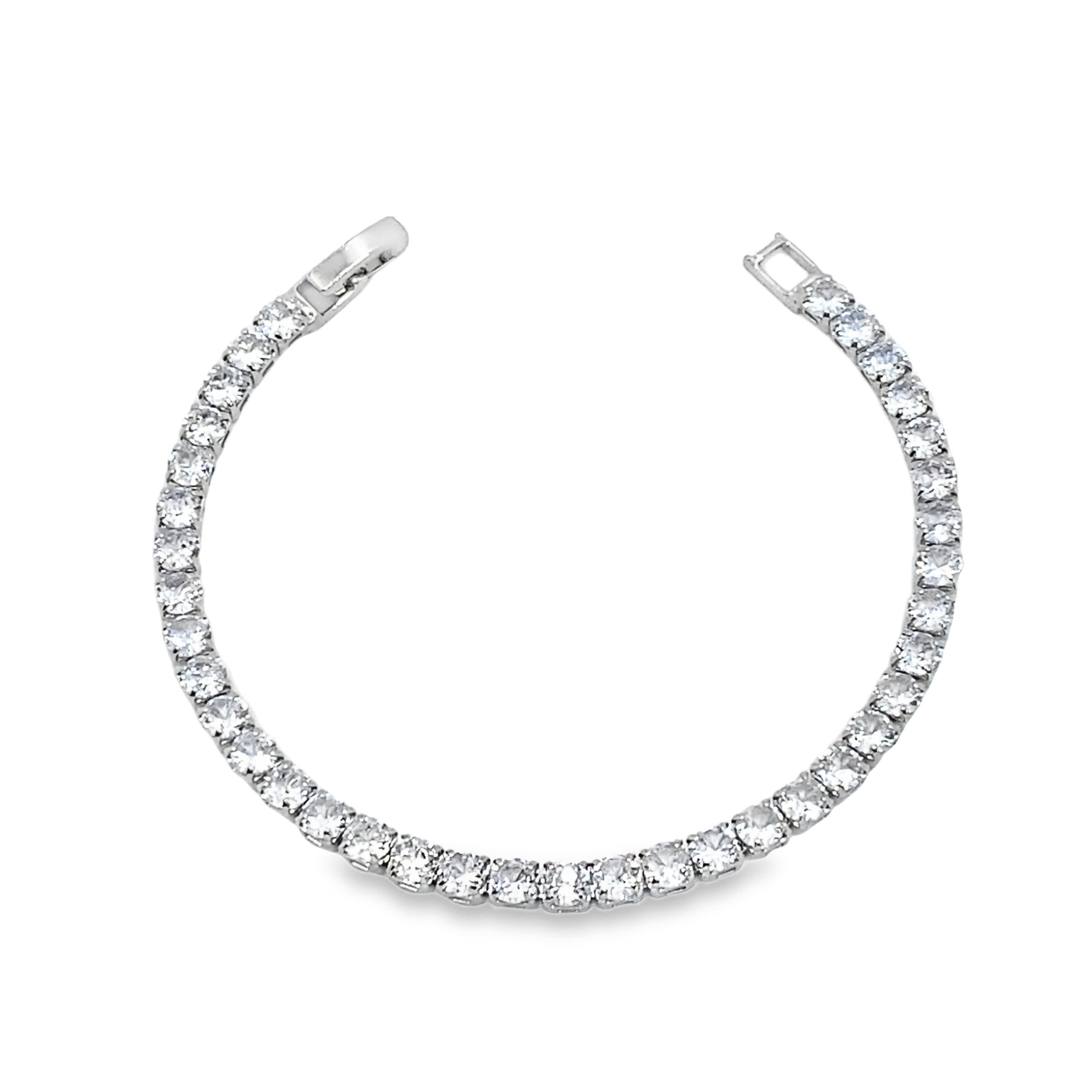 Srebrna bransoletka tenisowa z okrągłymi diamentami