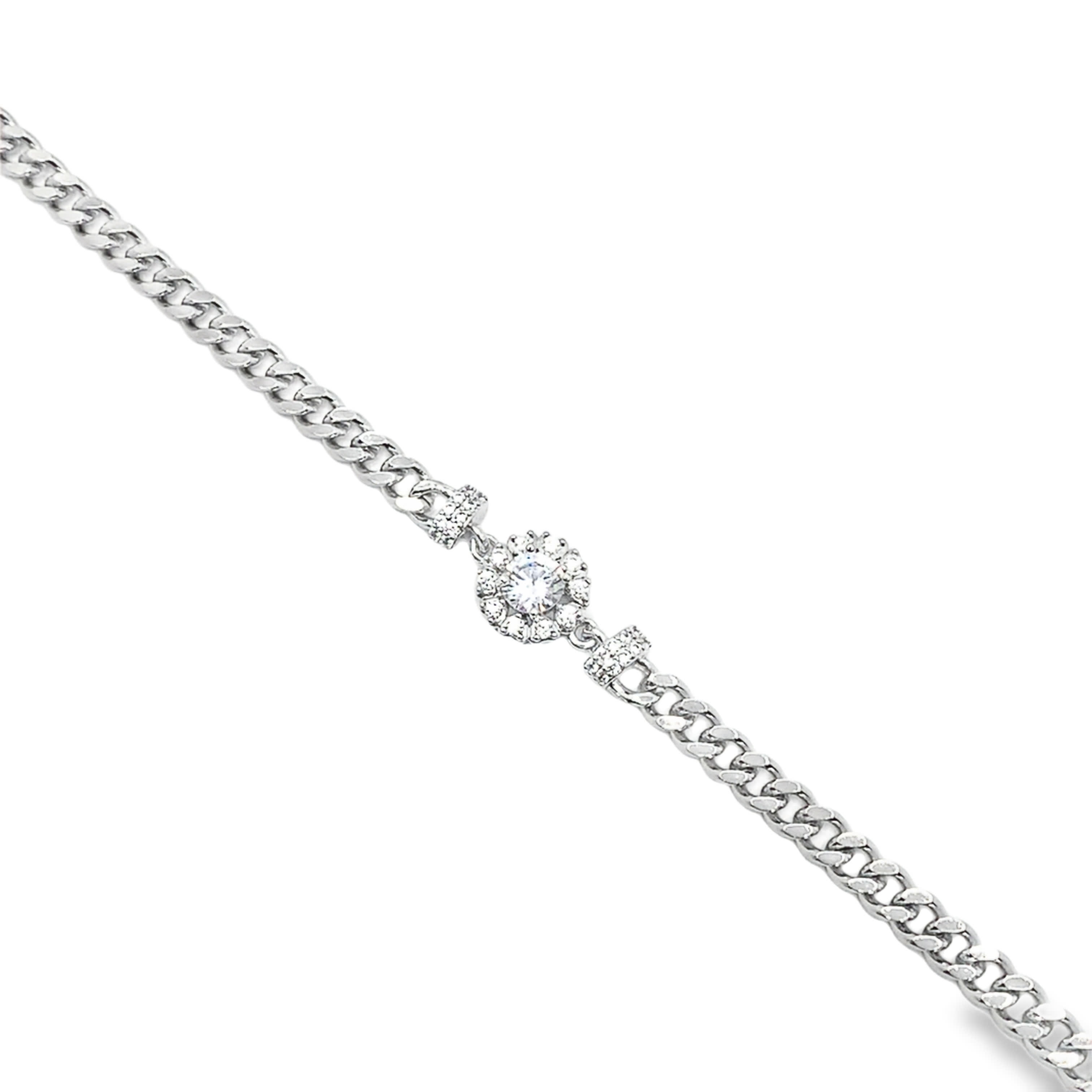 Bransoletka z białego złota z łańcuszkiem i okrągłym diamentem