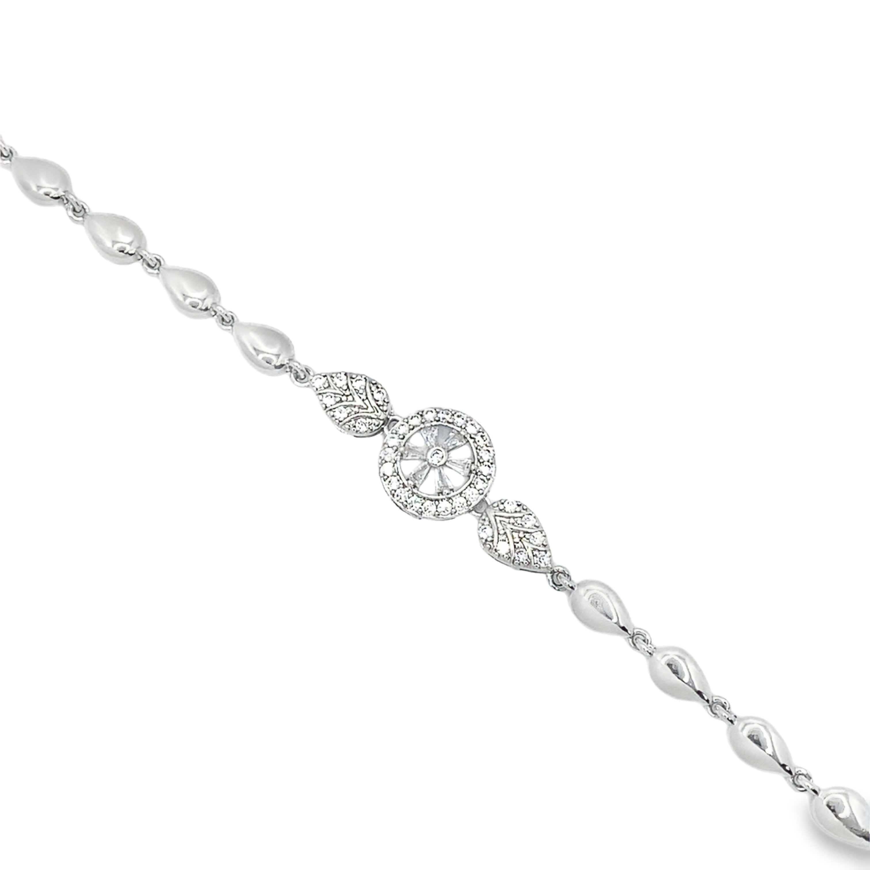 Bransoletka z białego złota z łańcuszkiem ze srebra i okrągłym diamentem o szlifie brylantowym