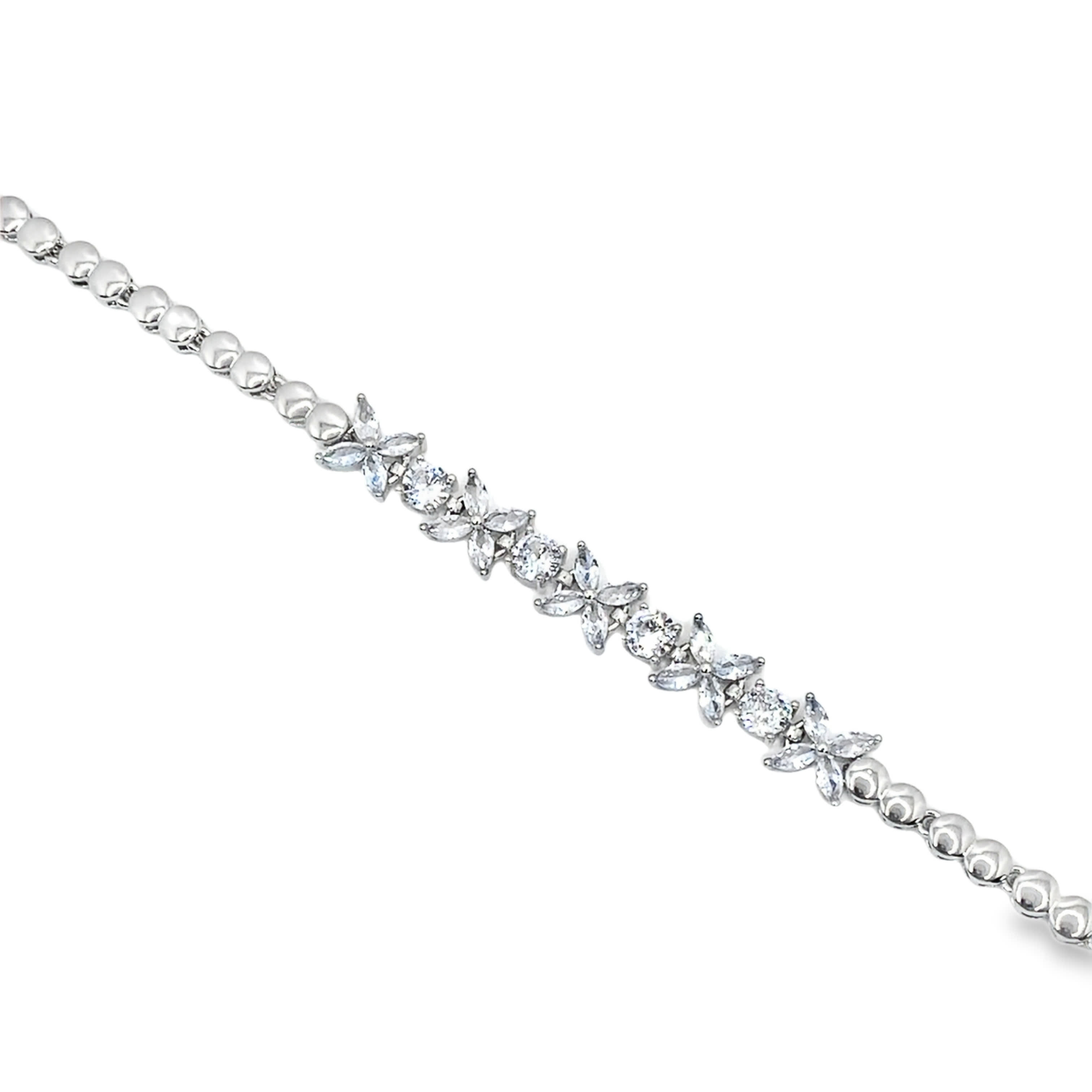 Bransoletka tenisowa z białego złota ze srebra z okrągłymi diamentami o szlifie brylantowym