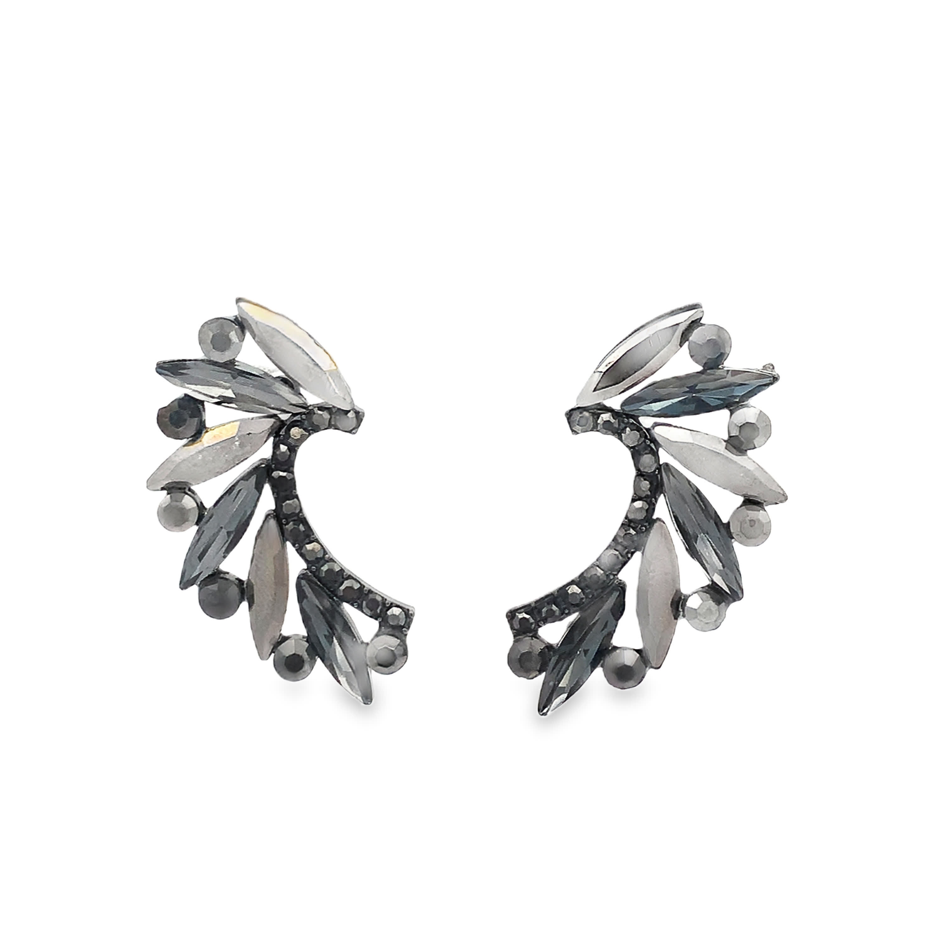 Kolczyki mankietowe z kryształkami w szlifie markiza w odcieniu żółtego złota