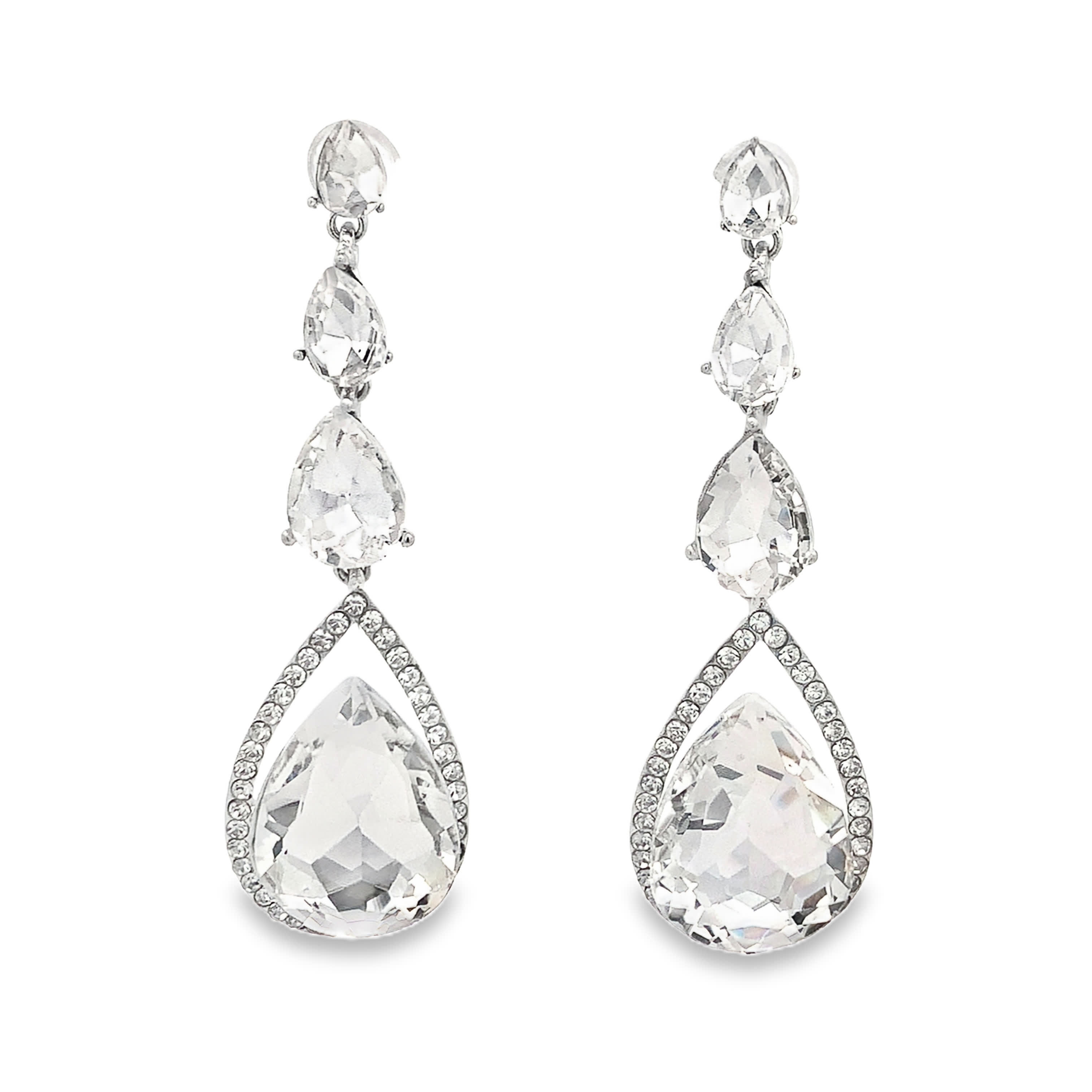 Eleganckie srebrne wiszące kolczyki z kryształkami w kształcie gruszki