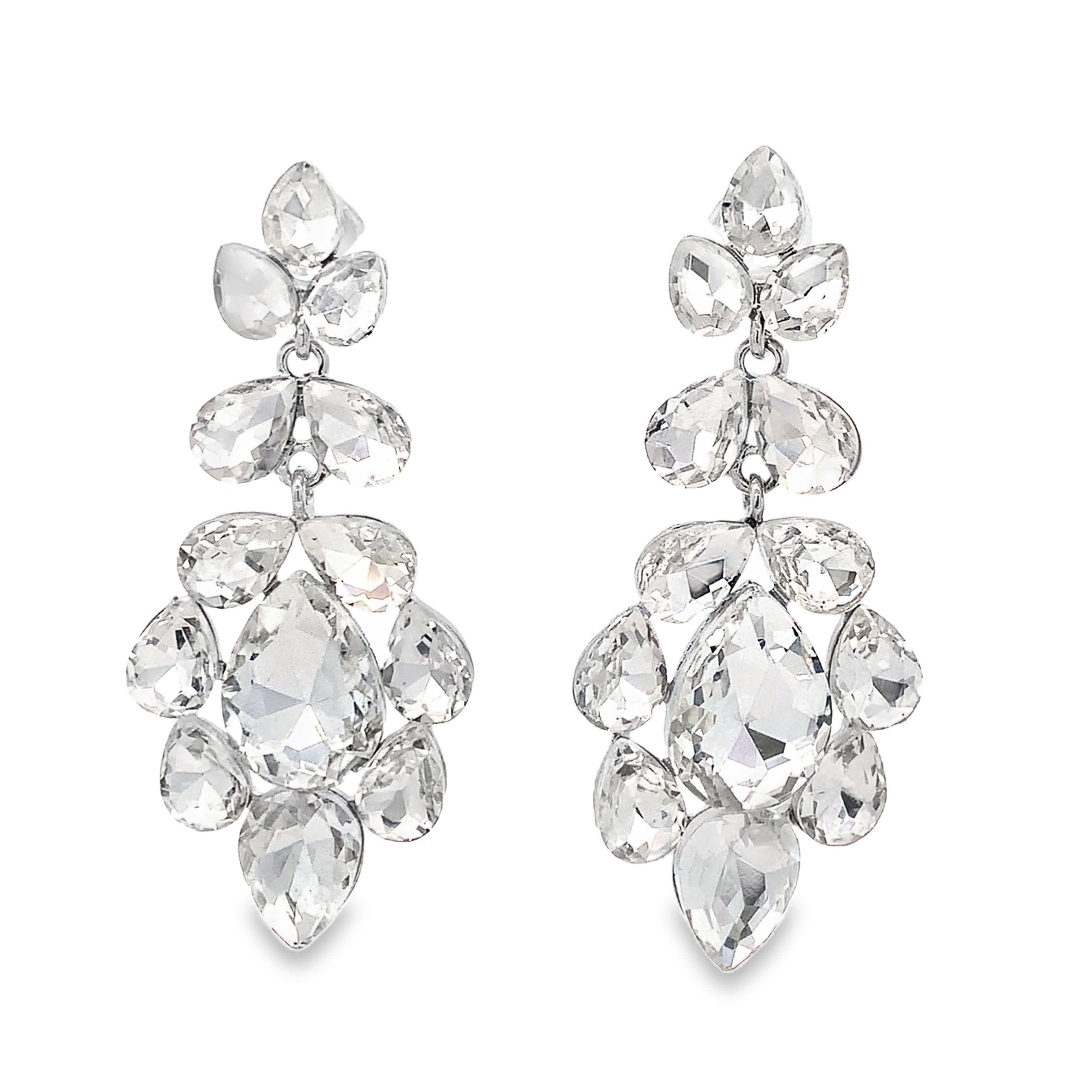 Kolczyki z kryształkami w kształcie gruszki z białego złota i srebra