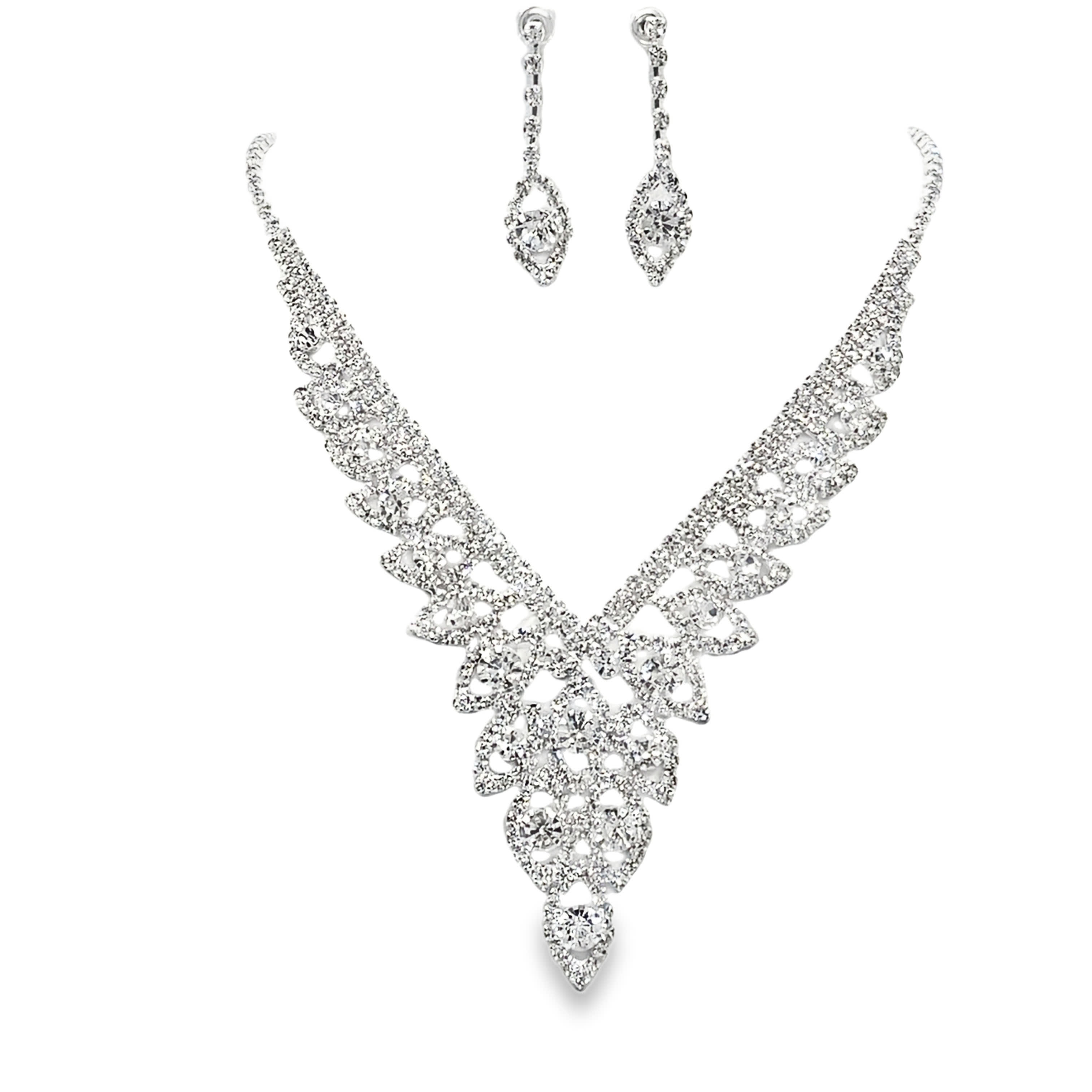 Olśniewający naszyjnik i kolczyki z kryształów w wykończeniu z białego złota i srebra