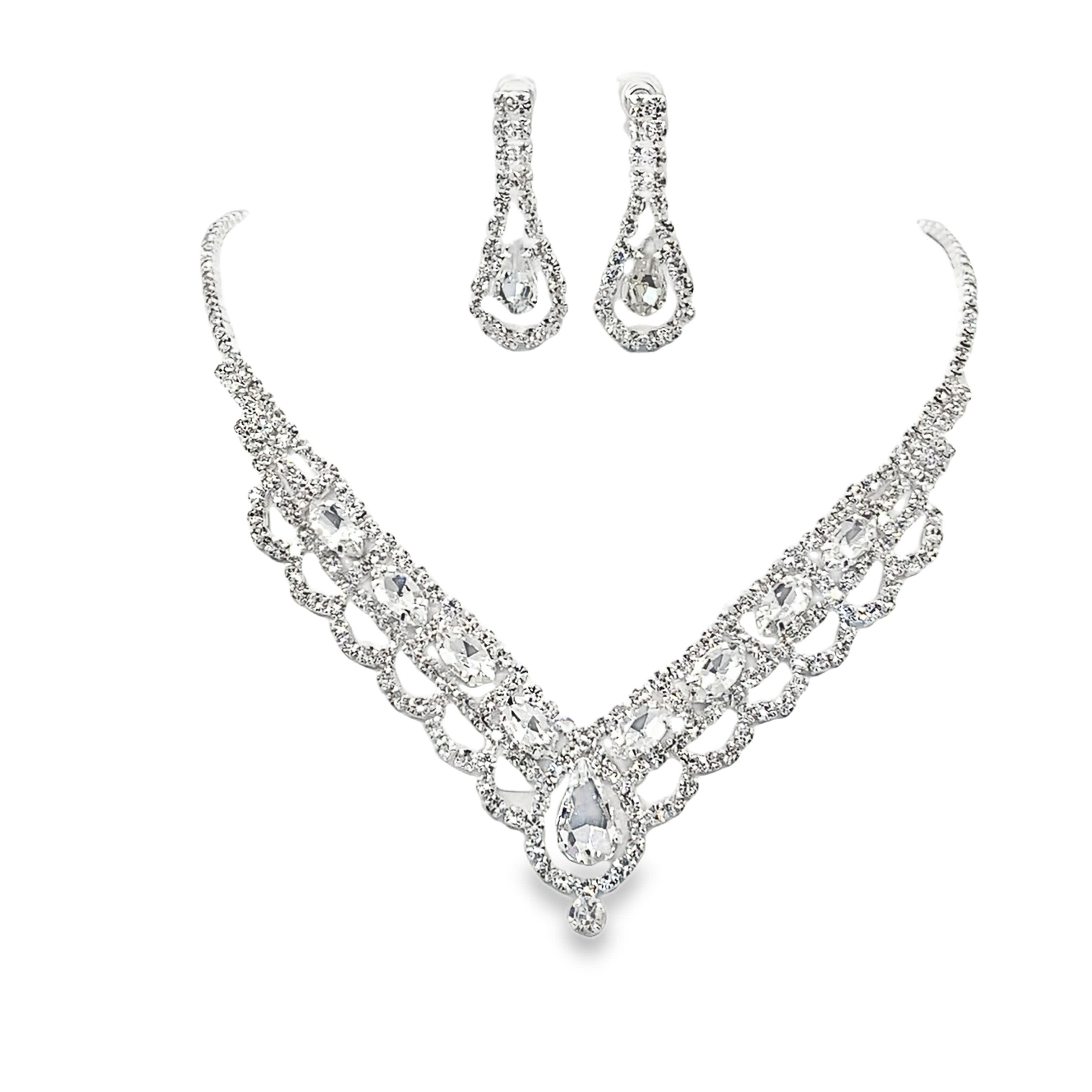 Elegancki zestaw naszyjników z białego złota z kryształkami