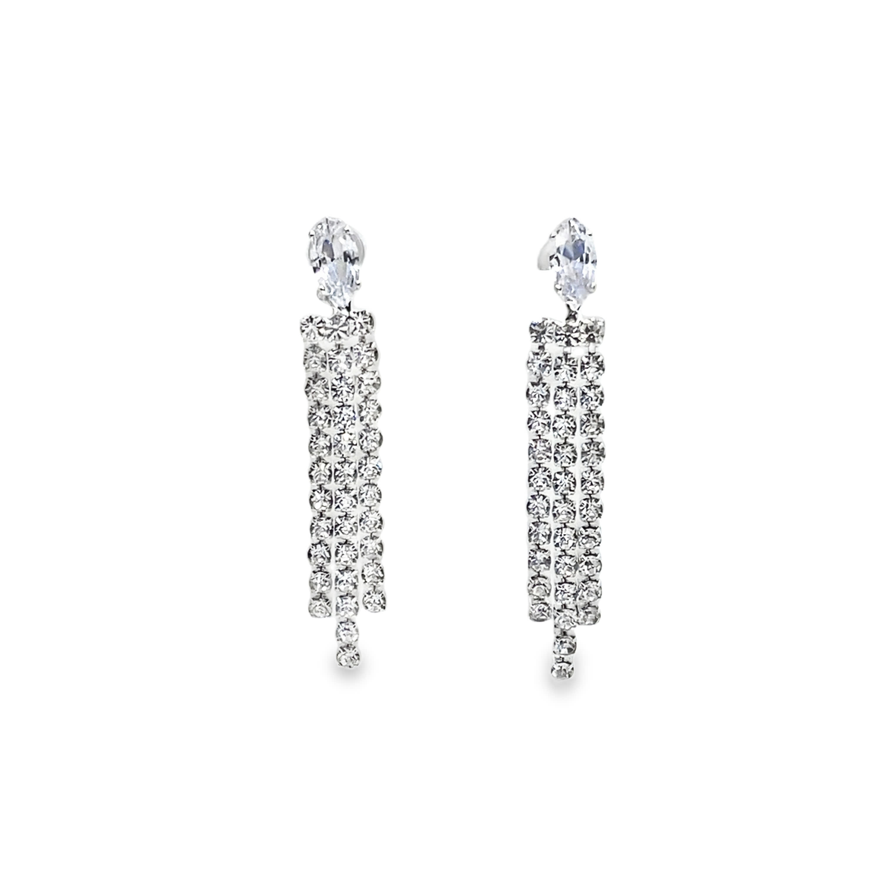 Eleganckie wiszące kolczyki z białego złota z błyszczącymi owalnymi kryształami