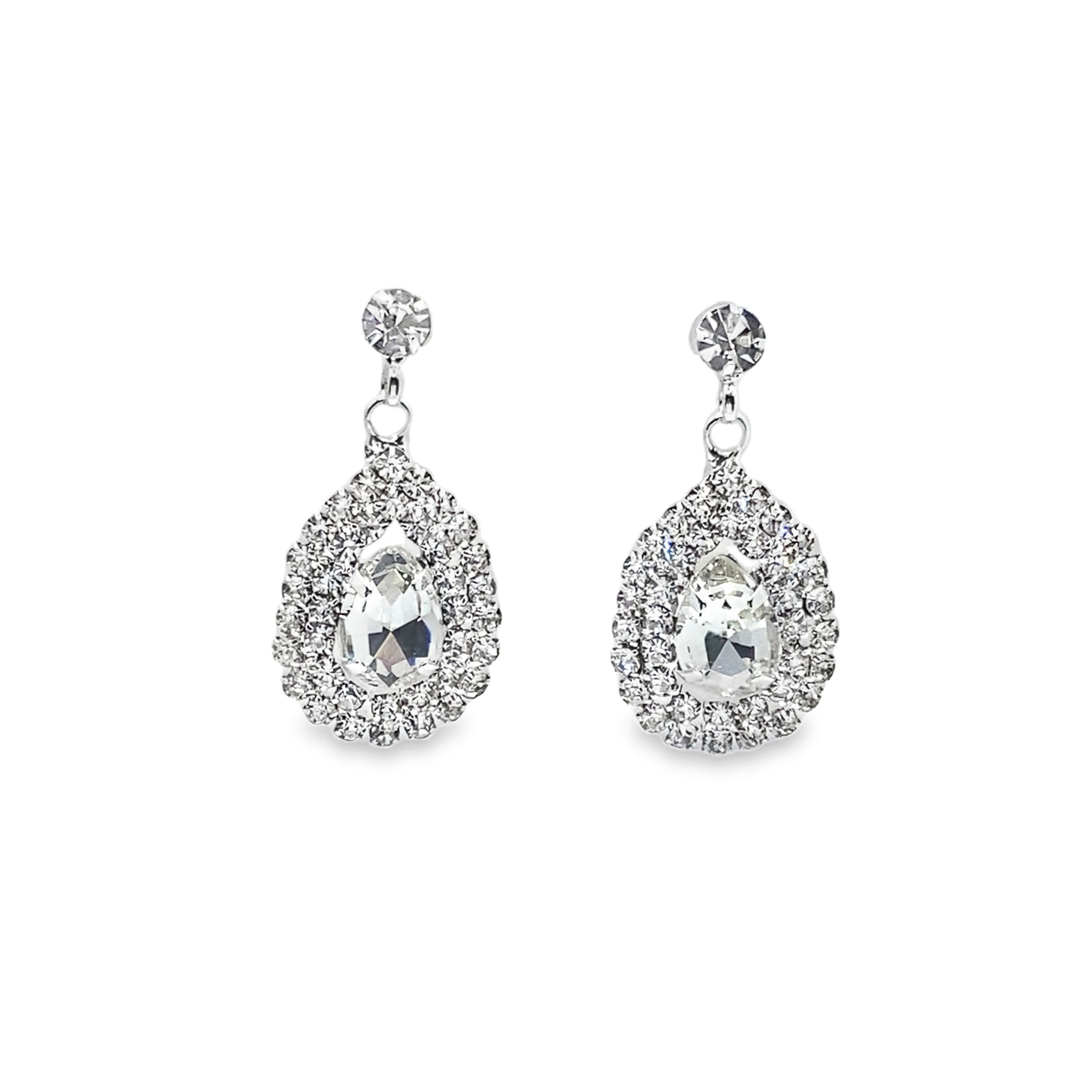 Kryształowe kolczyki w kształcie gruszki z białego złota i srebra