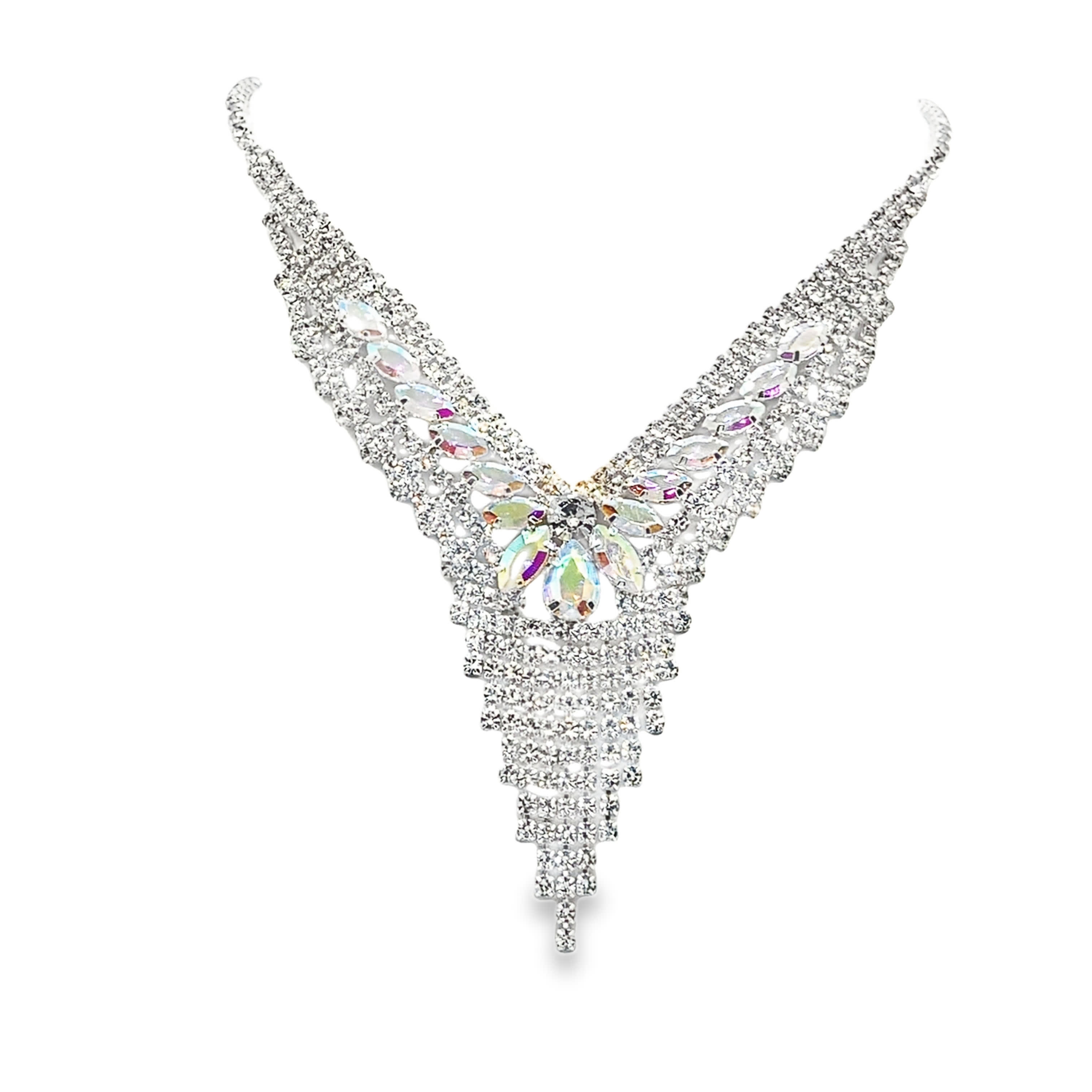 Elegancki naszyjnik z kryształkami i diamentami w srebrze w odcieniu białego złota