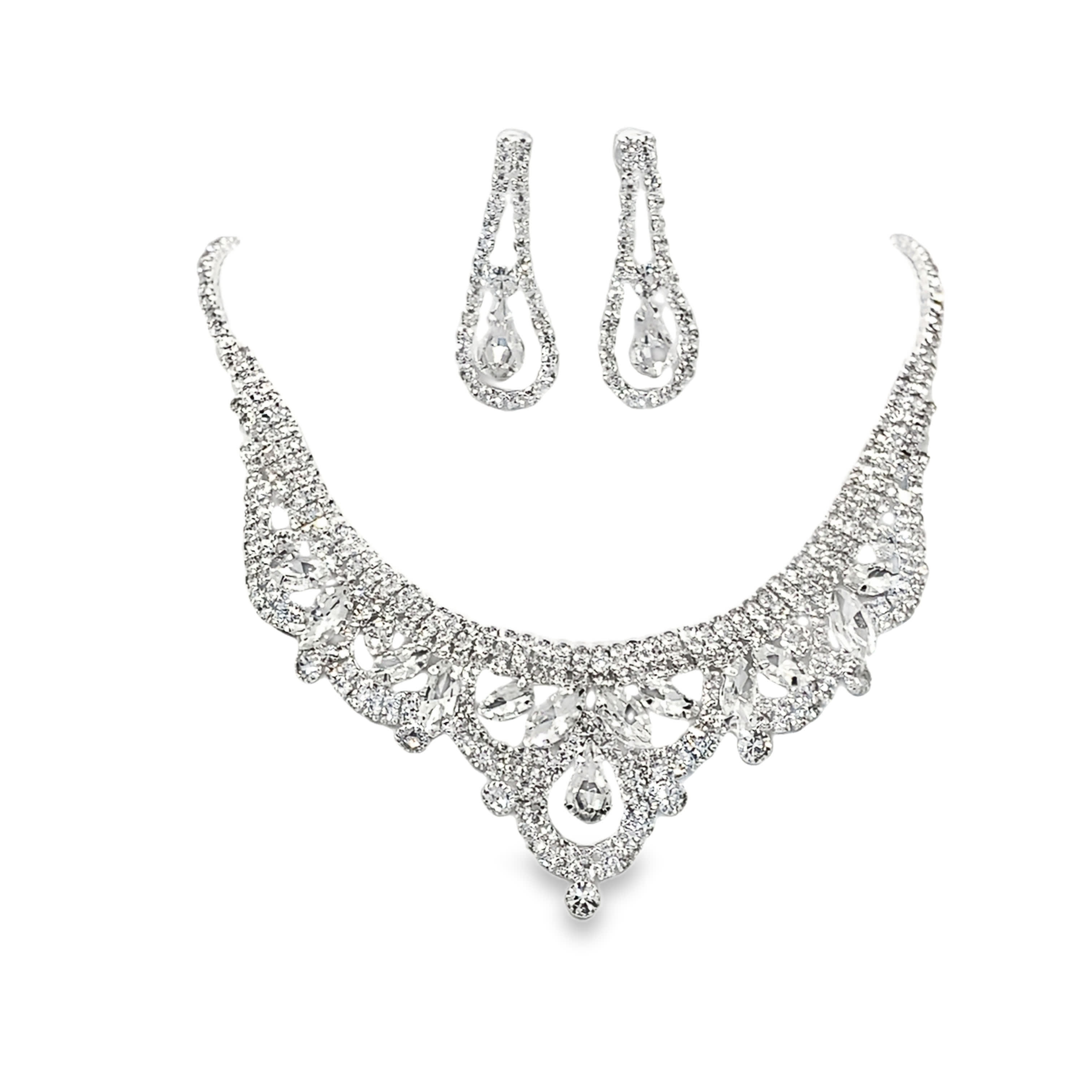 Elegancki naszyjnik z kryształkami i diamentami w srebrze platerowanym białym złotem