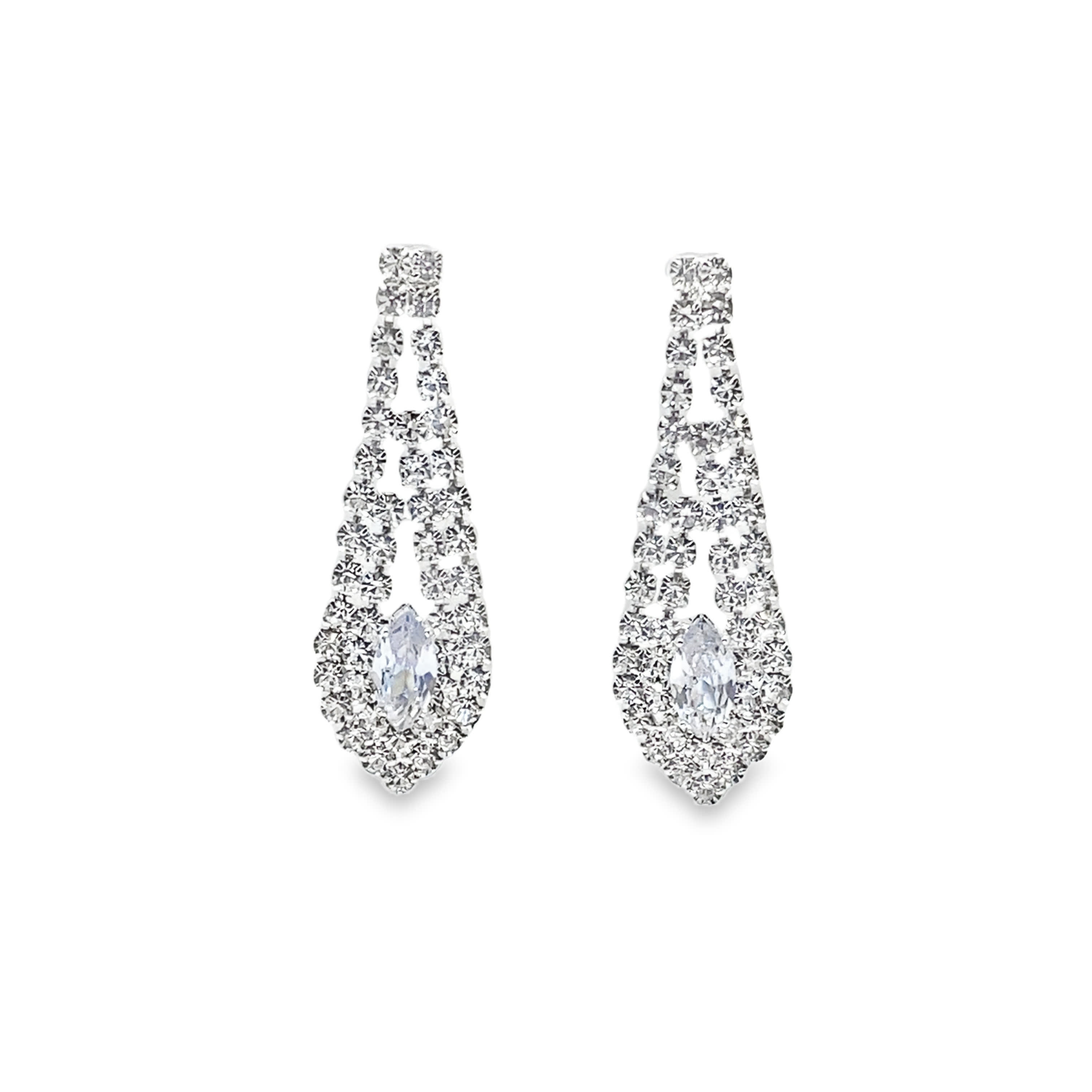 Eleganckie srebrne wiszące kolczyki z niebieskim kryształem w kształcie gruszki