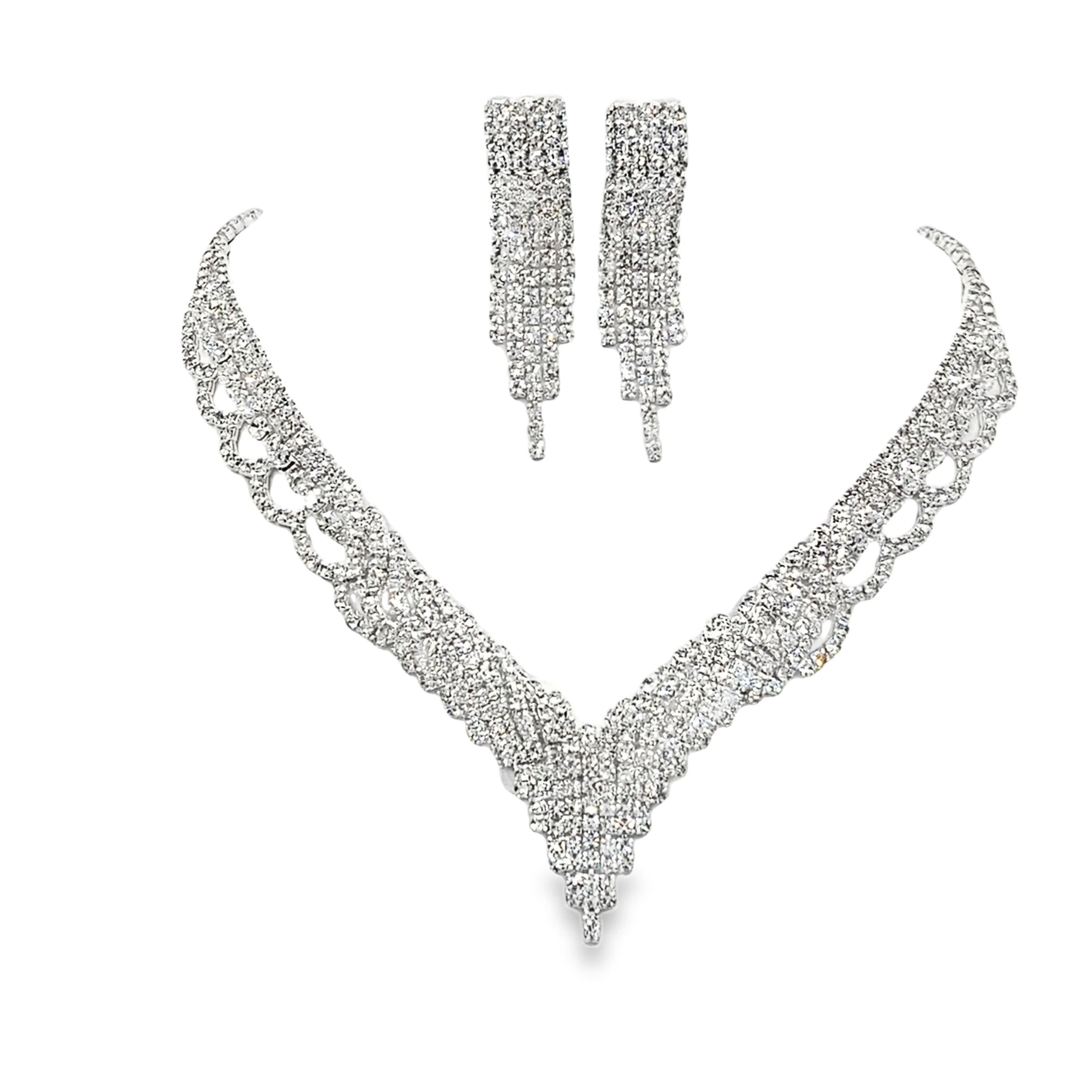 Elegancki zestaw naszyjnika i kolczyków z kryształkami i diamentami