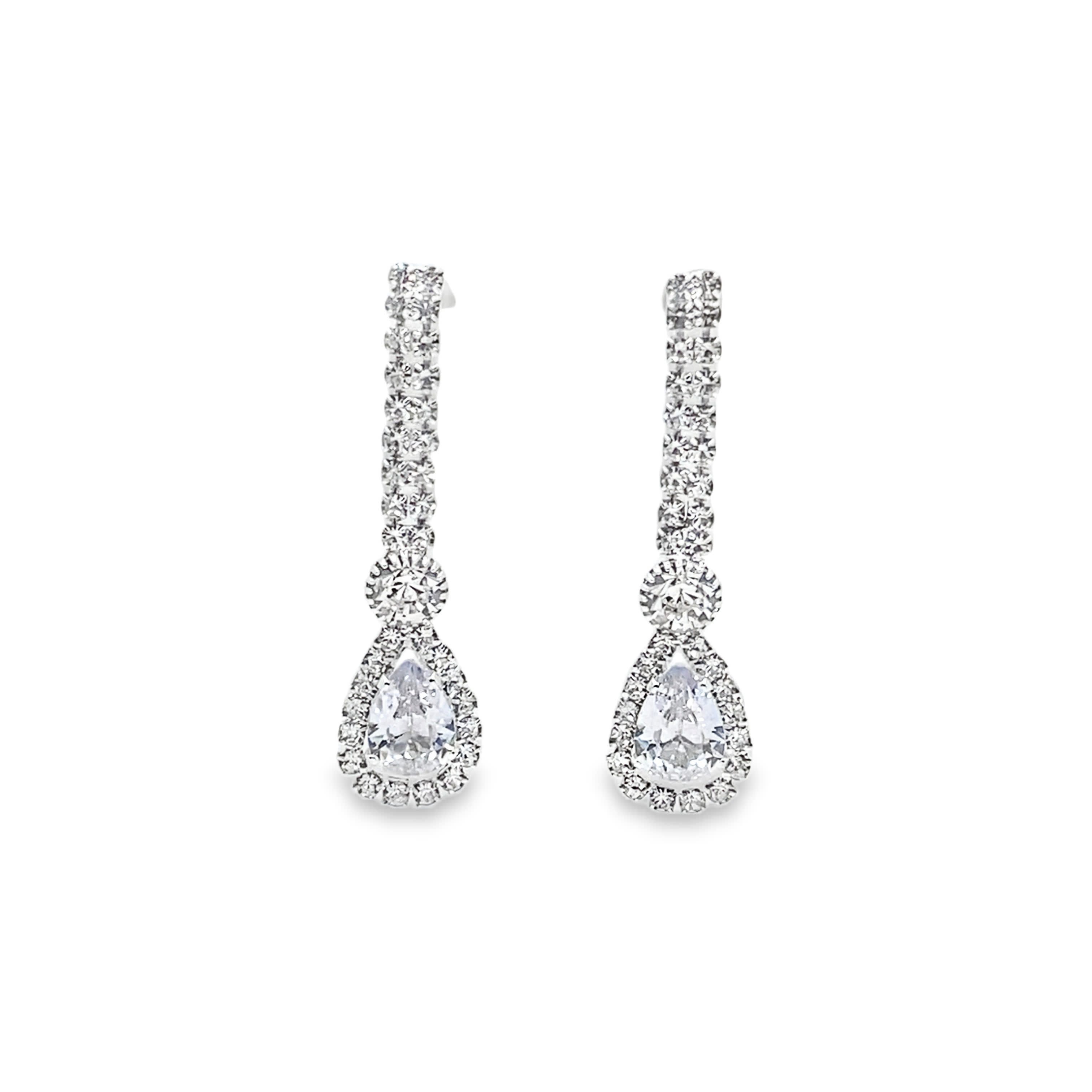 Kolczyki z białego złota ze srebra z diamentem w szlifie gruszkowym