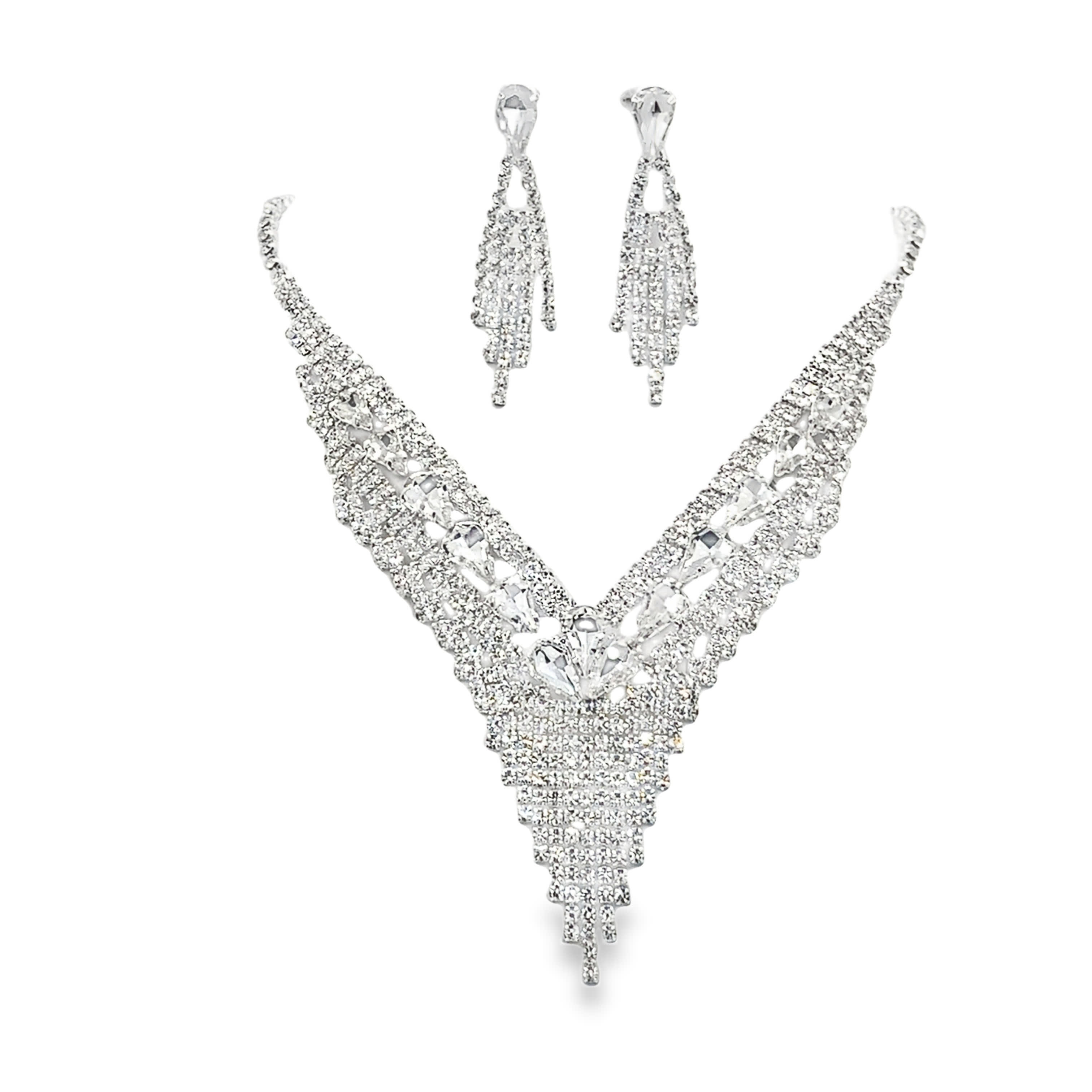 Elegancki komplet naszyjnika i kolczyków z kryształów w wykończeniu z białego złota