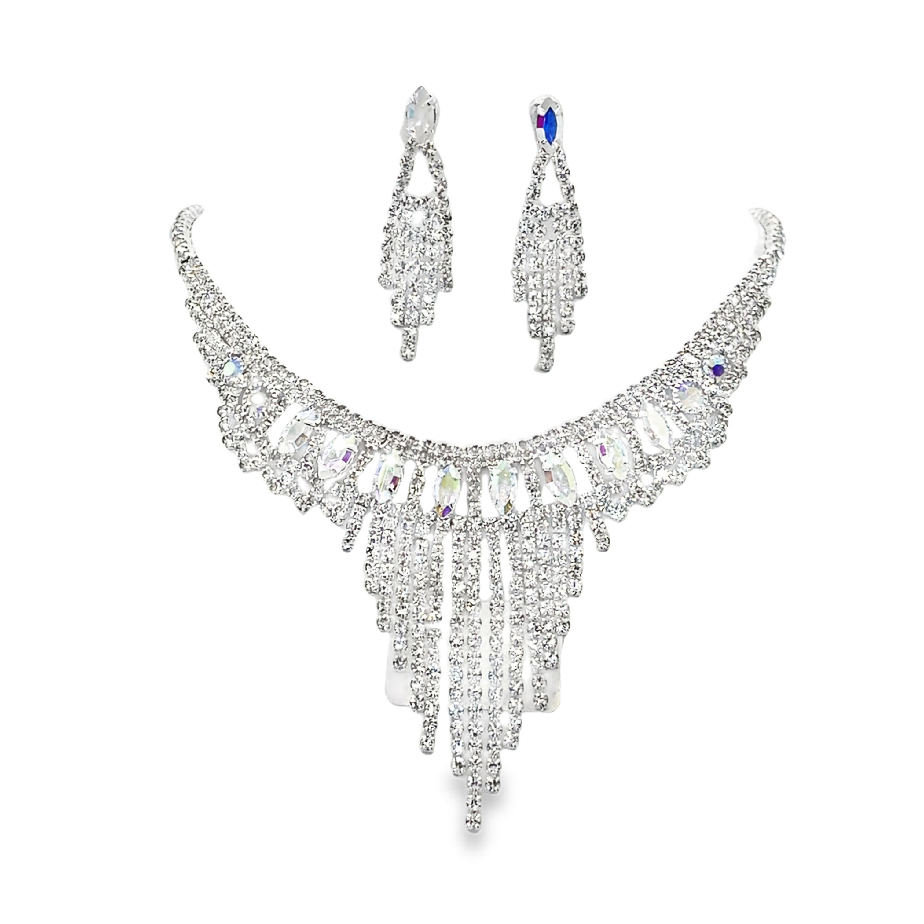 Zestaw naszyjników ze srebra i białego złota z kryształami i diamentami