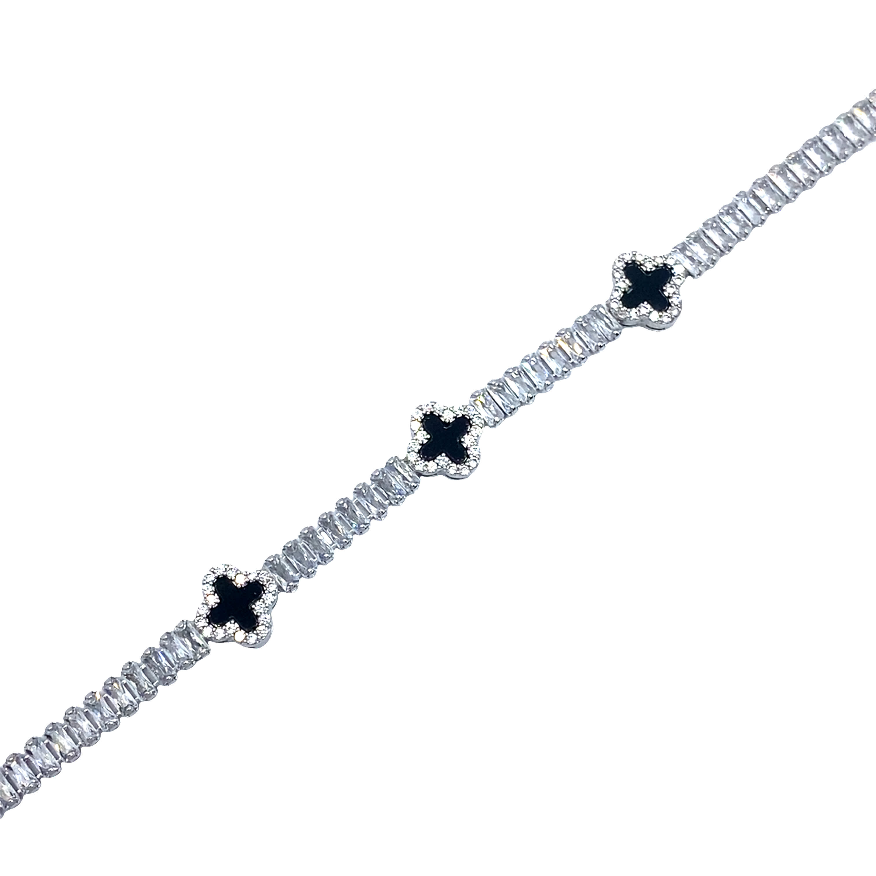 Elegancka bransoletka tenisowa z białego złota i srebra z diamentami o szlifie bagietkowym