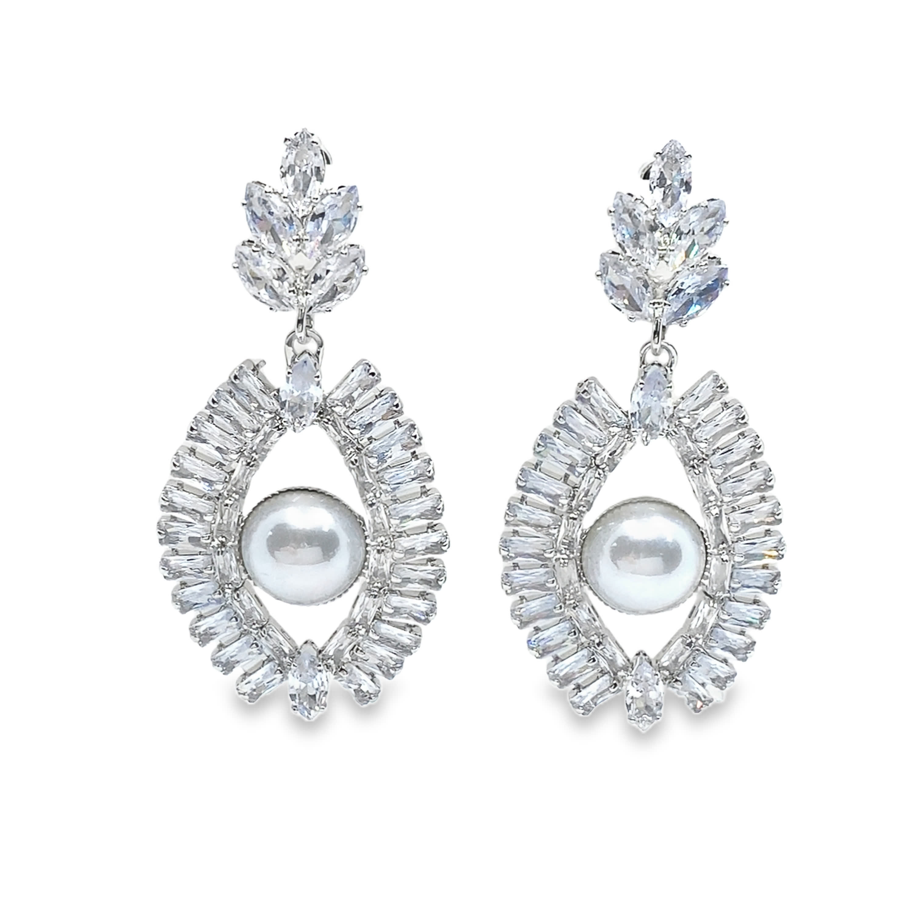 Eleganckie srebrne kolczyki wiszące z perłowymi kaboszonami