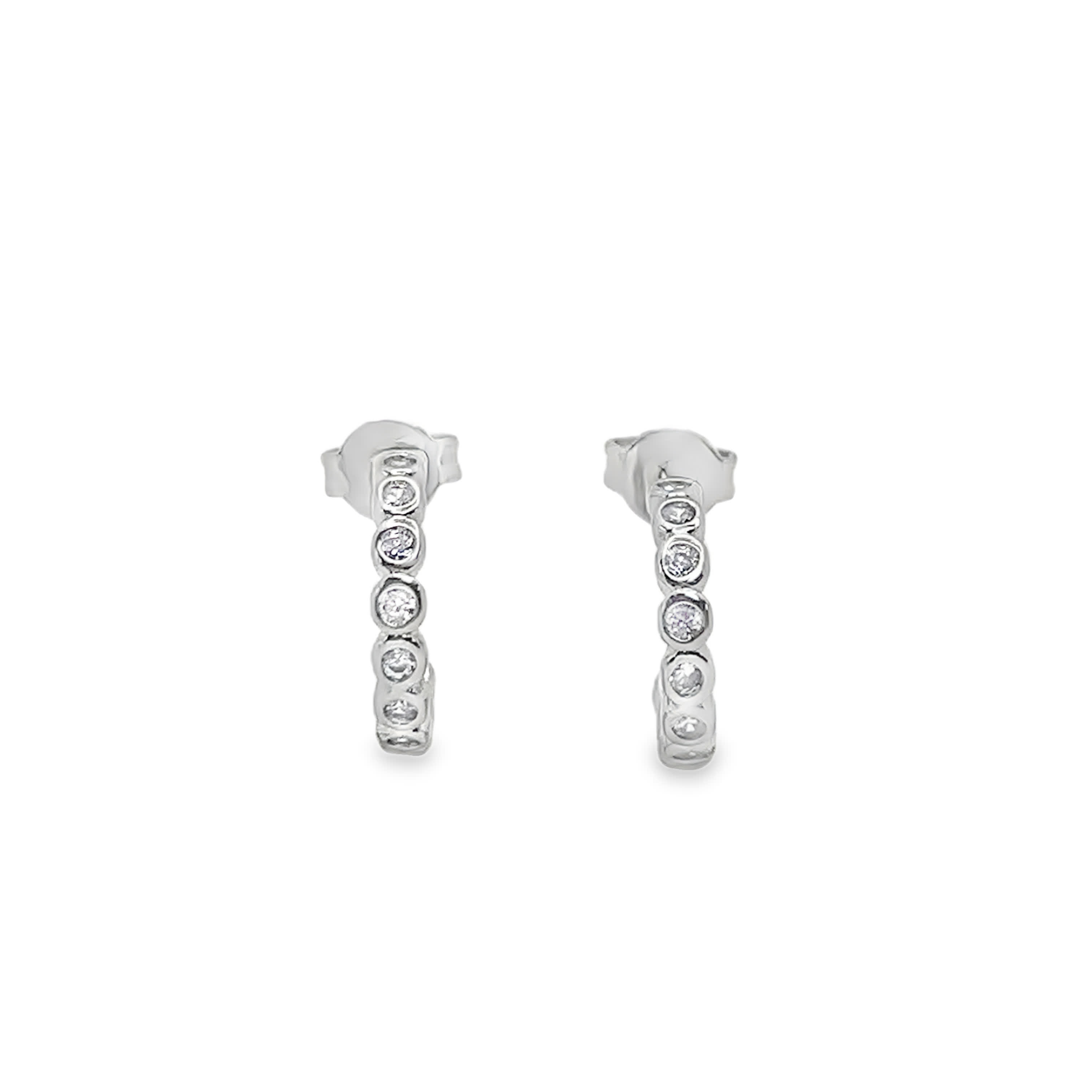 Kolczyki kółka z białego złota i srebra z okrągłymi diamentami