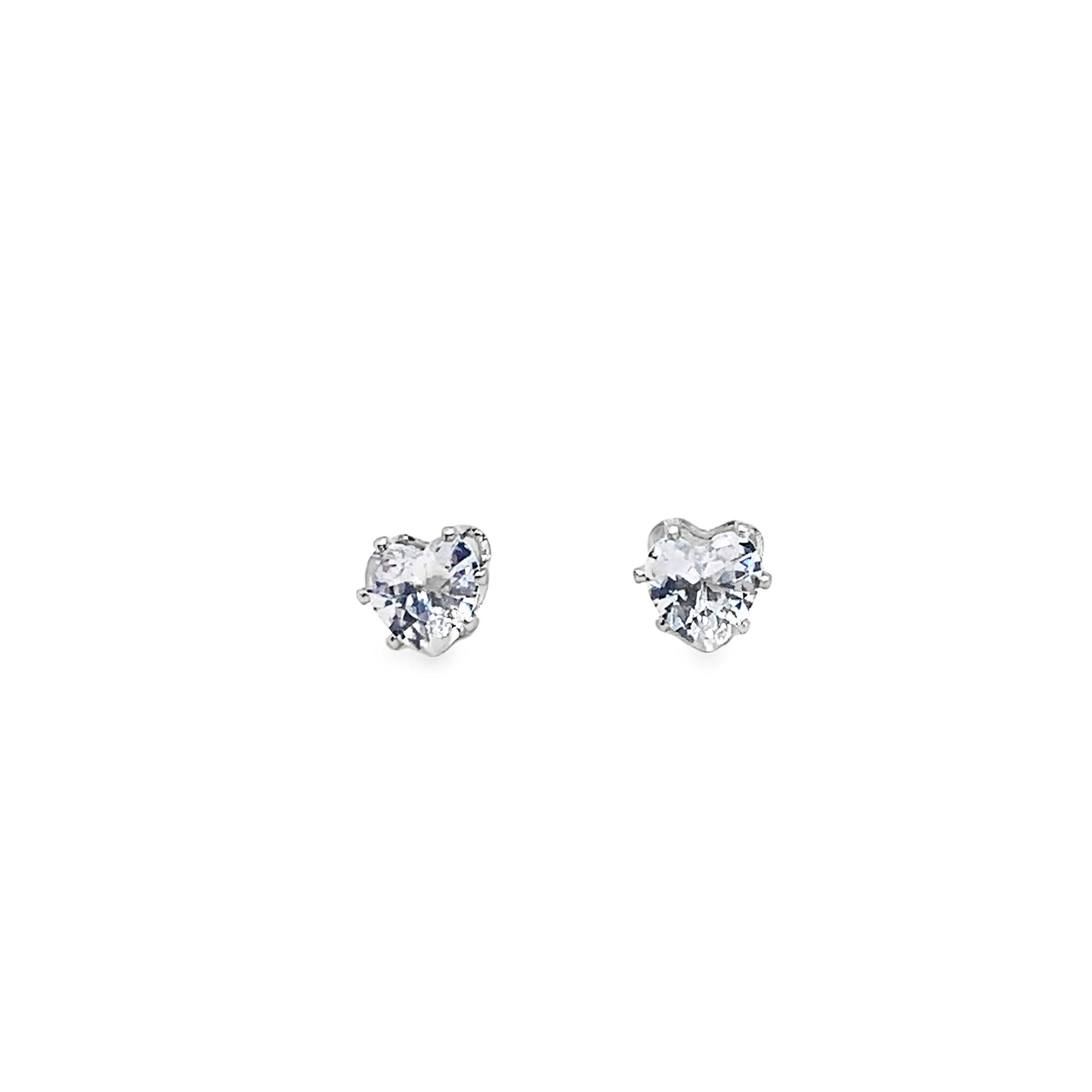 White Gold Finish Heart Shaped Diamond Stud Earrings