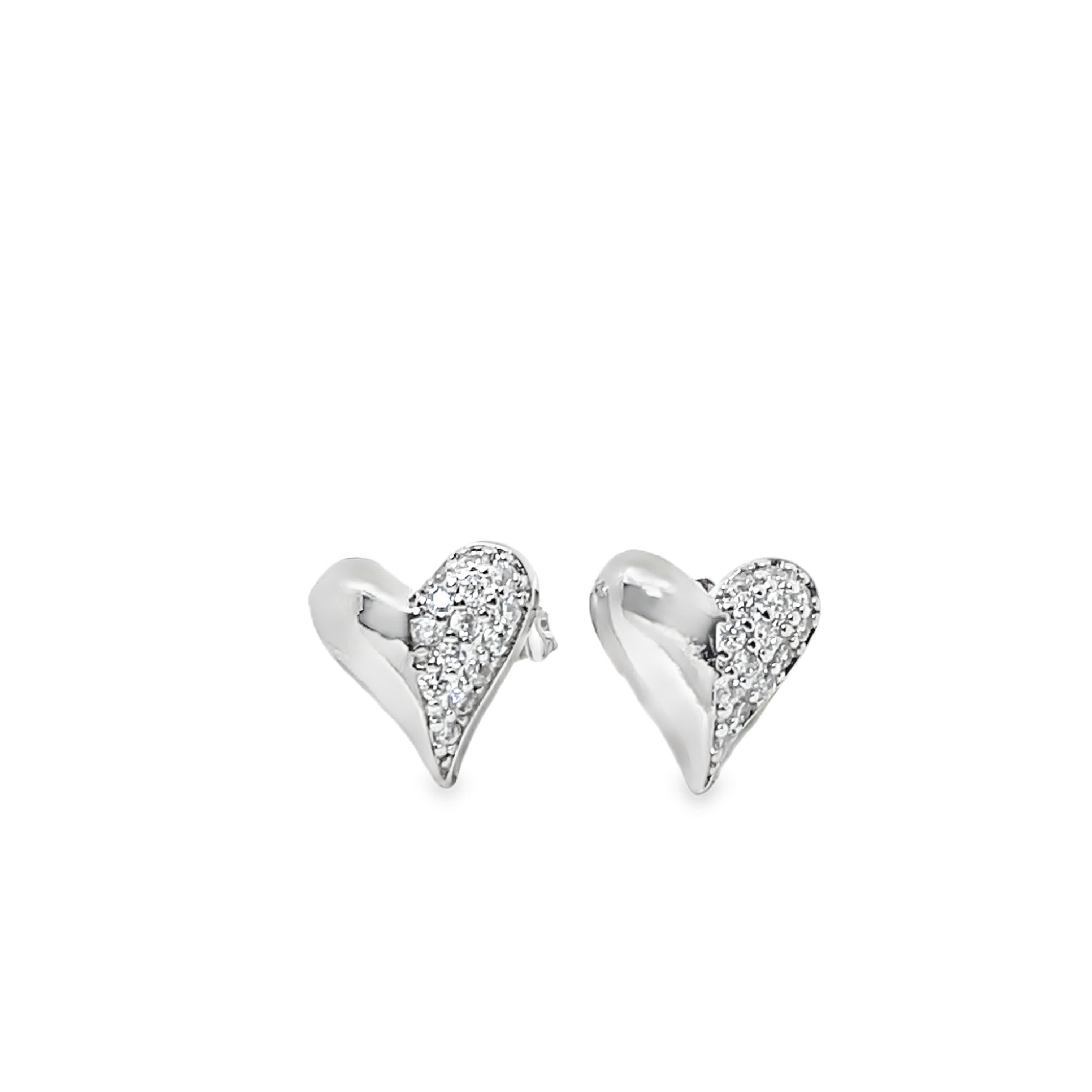 Diamond Heart Stud Earrings in White Gold Plated Silver